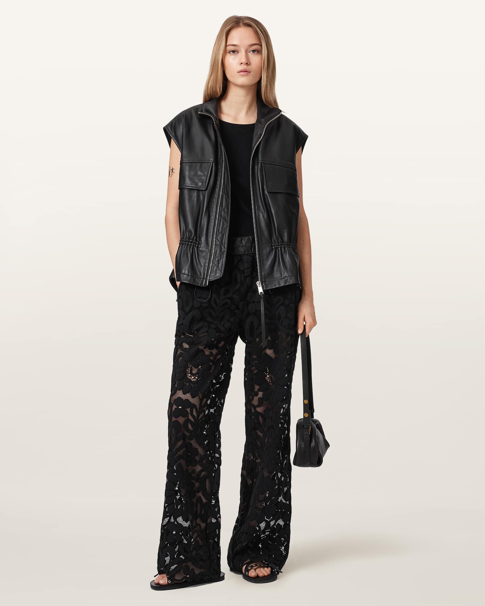 AllSaints Cotton Amelie Straight Leg Lace Trousers, Size: S