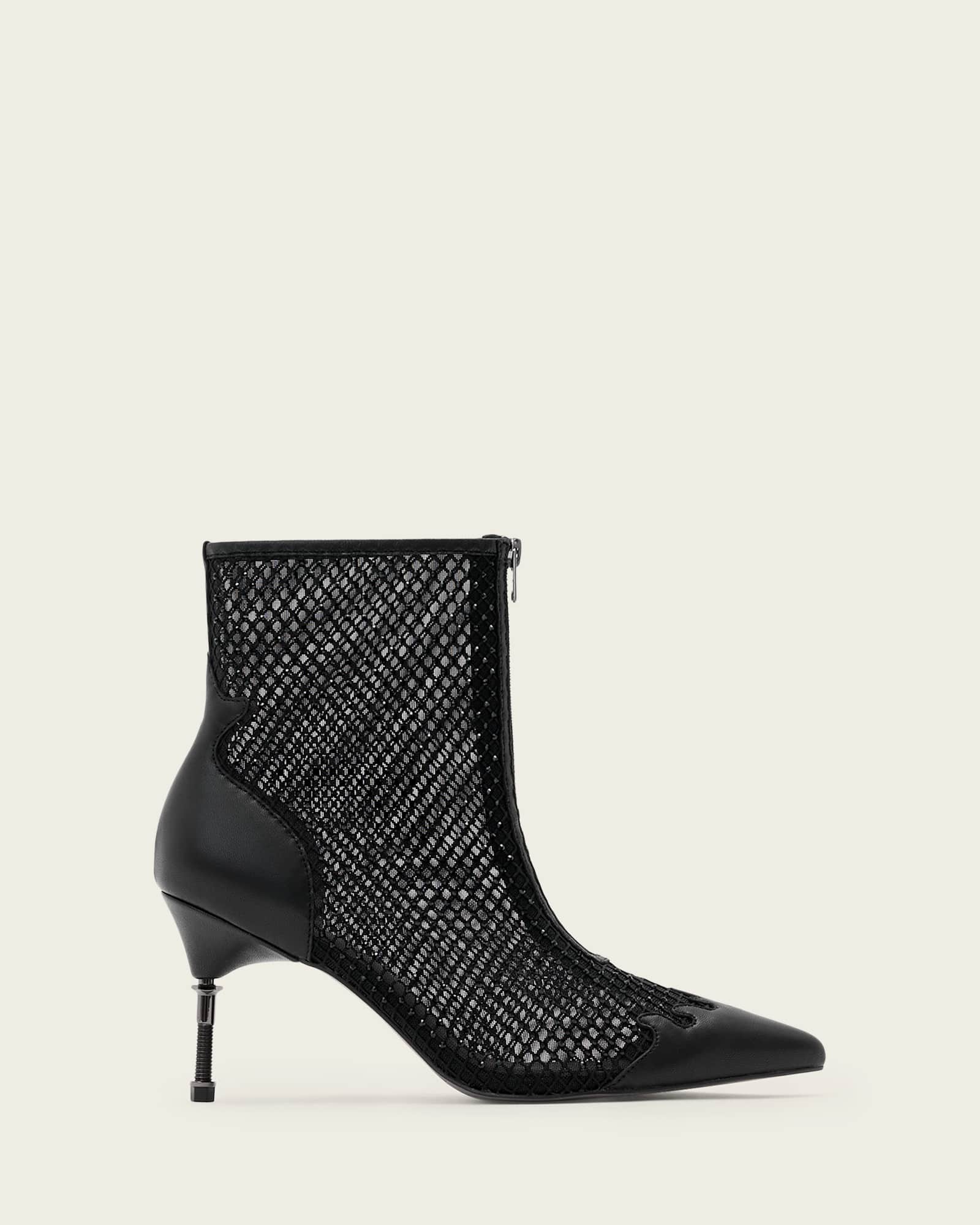 AllSaints Polyester Natasha Mesh Leather Boots, Size: UK 8/US 11/EU 41