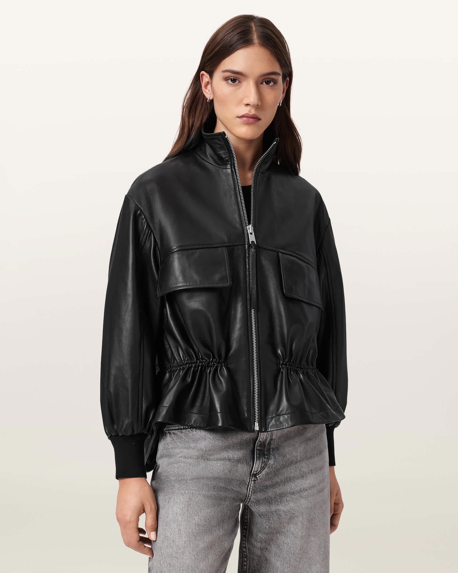Allsaints Flor Leather Jacket In Black
