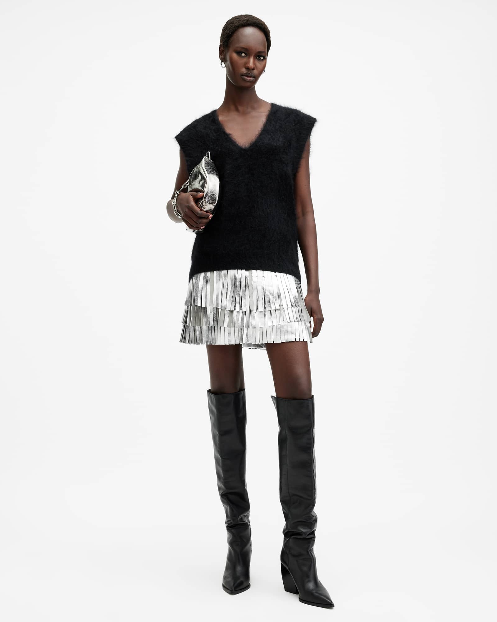 Allsaints Women's Aisha Metallic Tassel Mini Skirt - Size  6