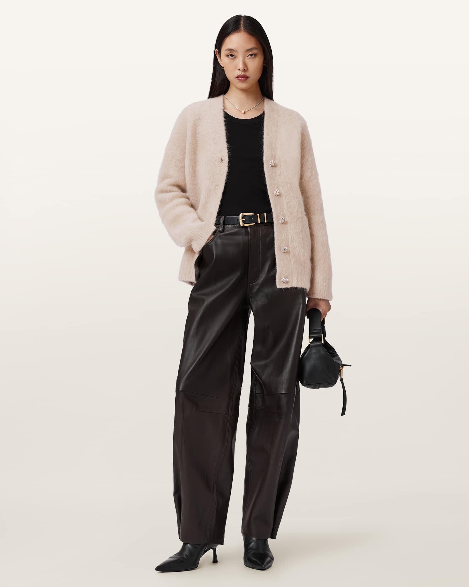 AllSaints Rubi Embellished Cardigan,, Pearl White