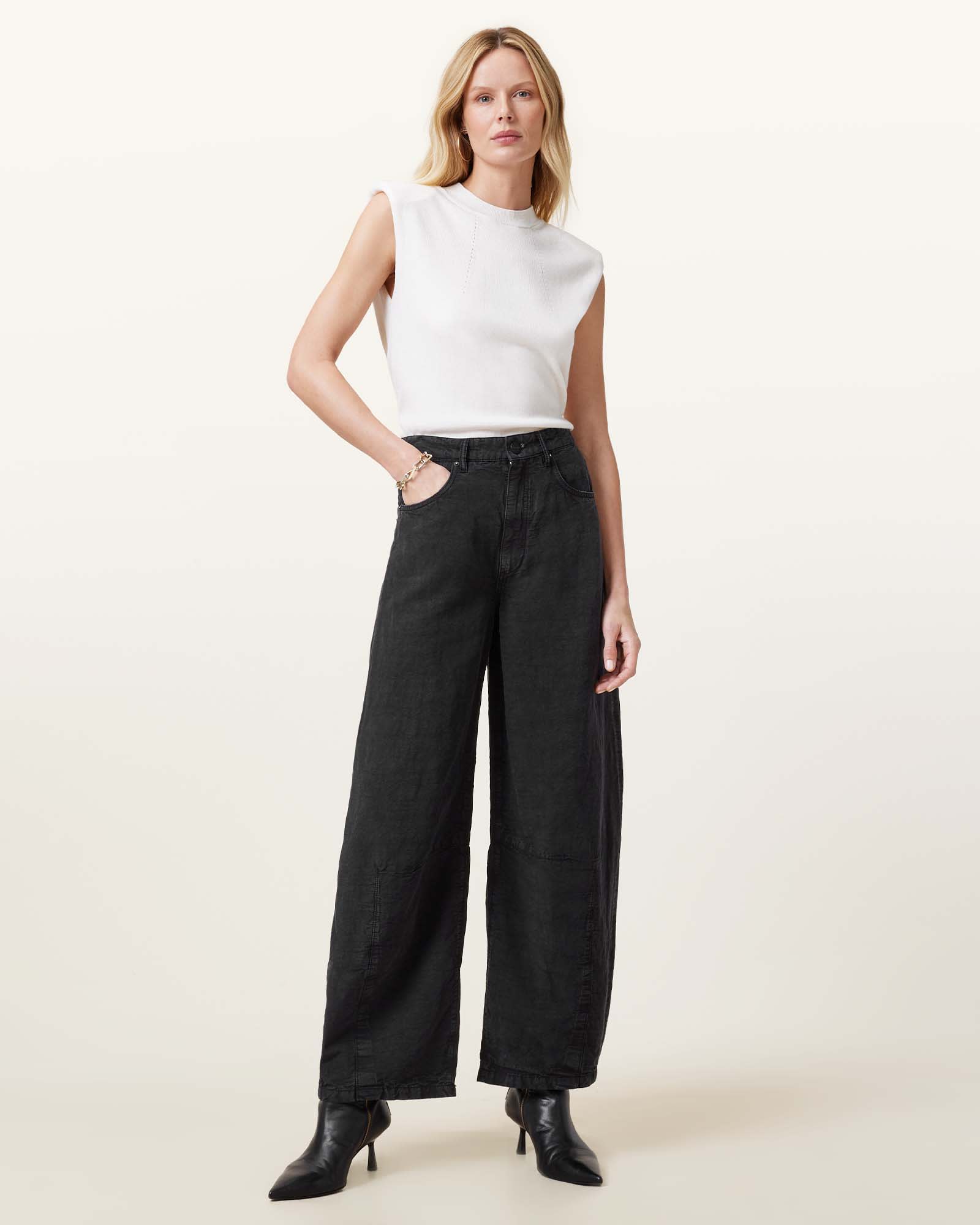 AllSaints Jett Barrel Leg Linen Blend Pants