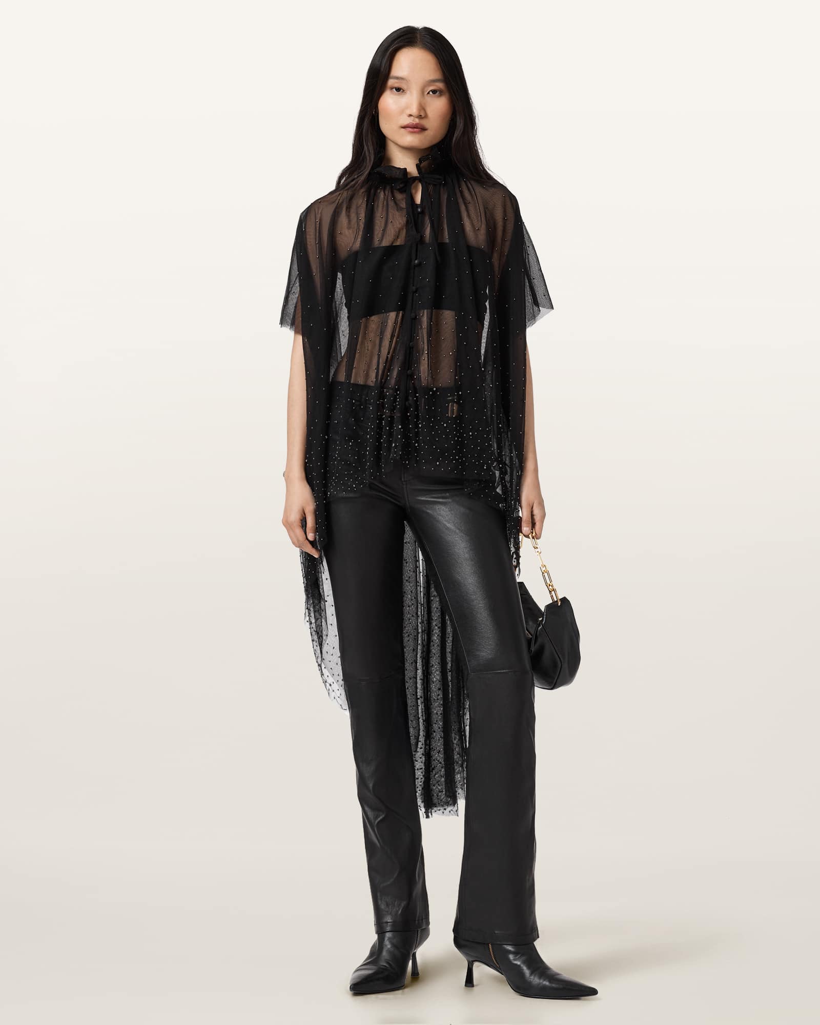 Allsaints Leather Haldan Leather Bootcut Trousers In Black