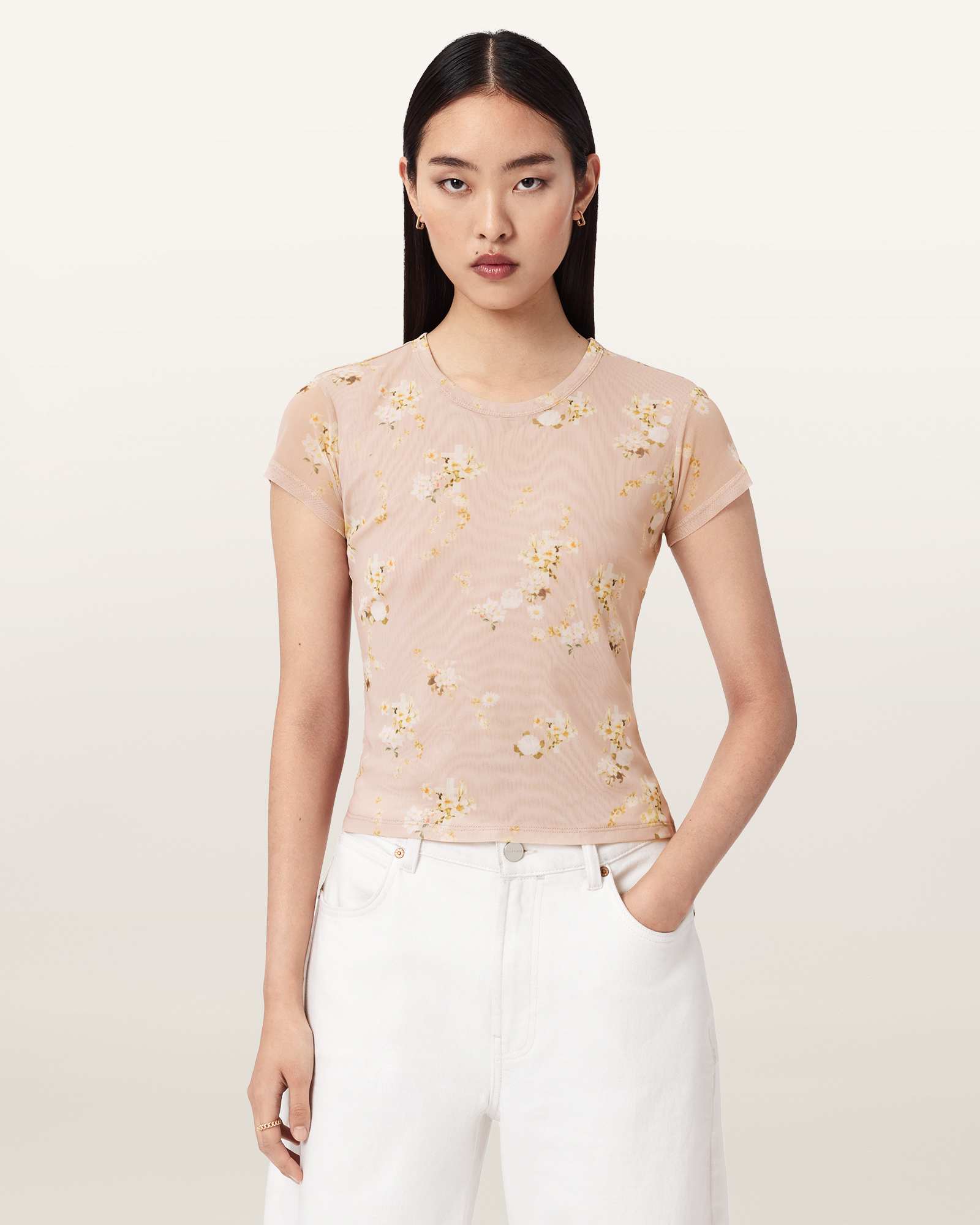 Allsaints Women's Ellie Mesh Floral T-Shirt - Size  14