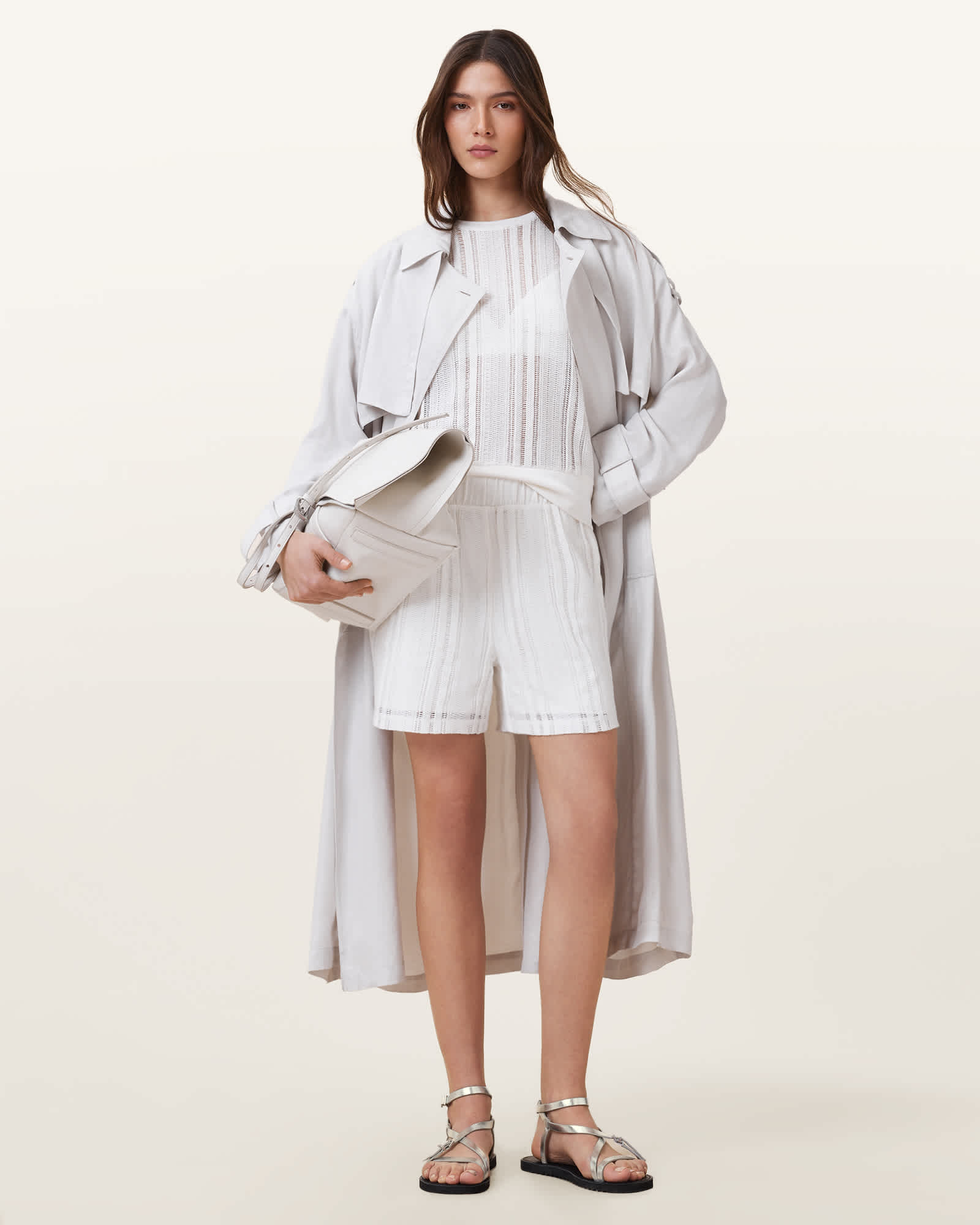 AllSaints Giana Crochet Shorts,, Tofu White