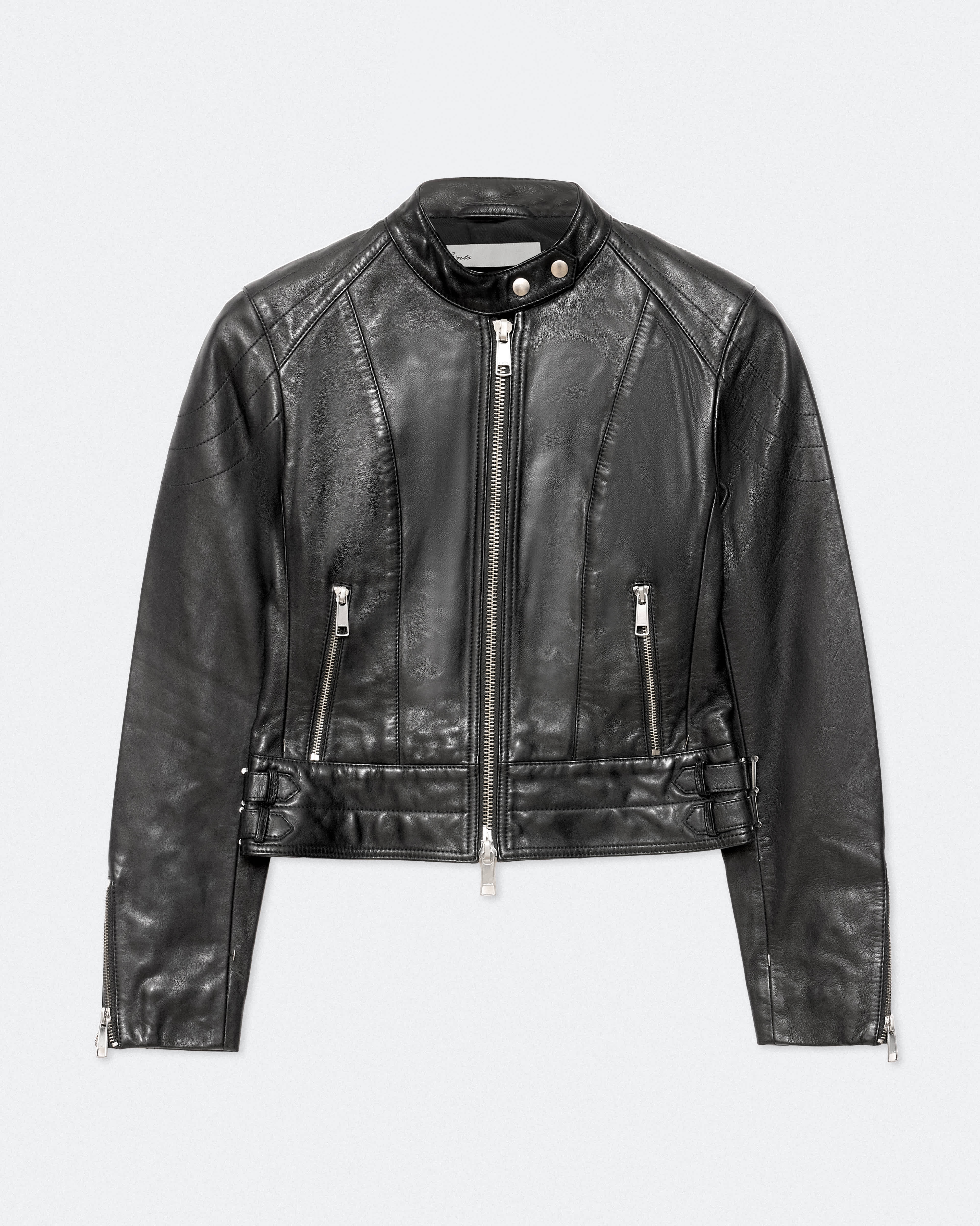 AllSaints Women's Comet Cropped Leather Jacket, Black, Size: 16
