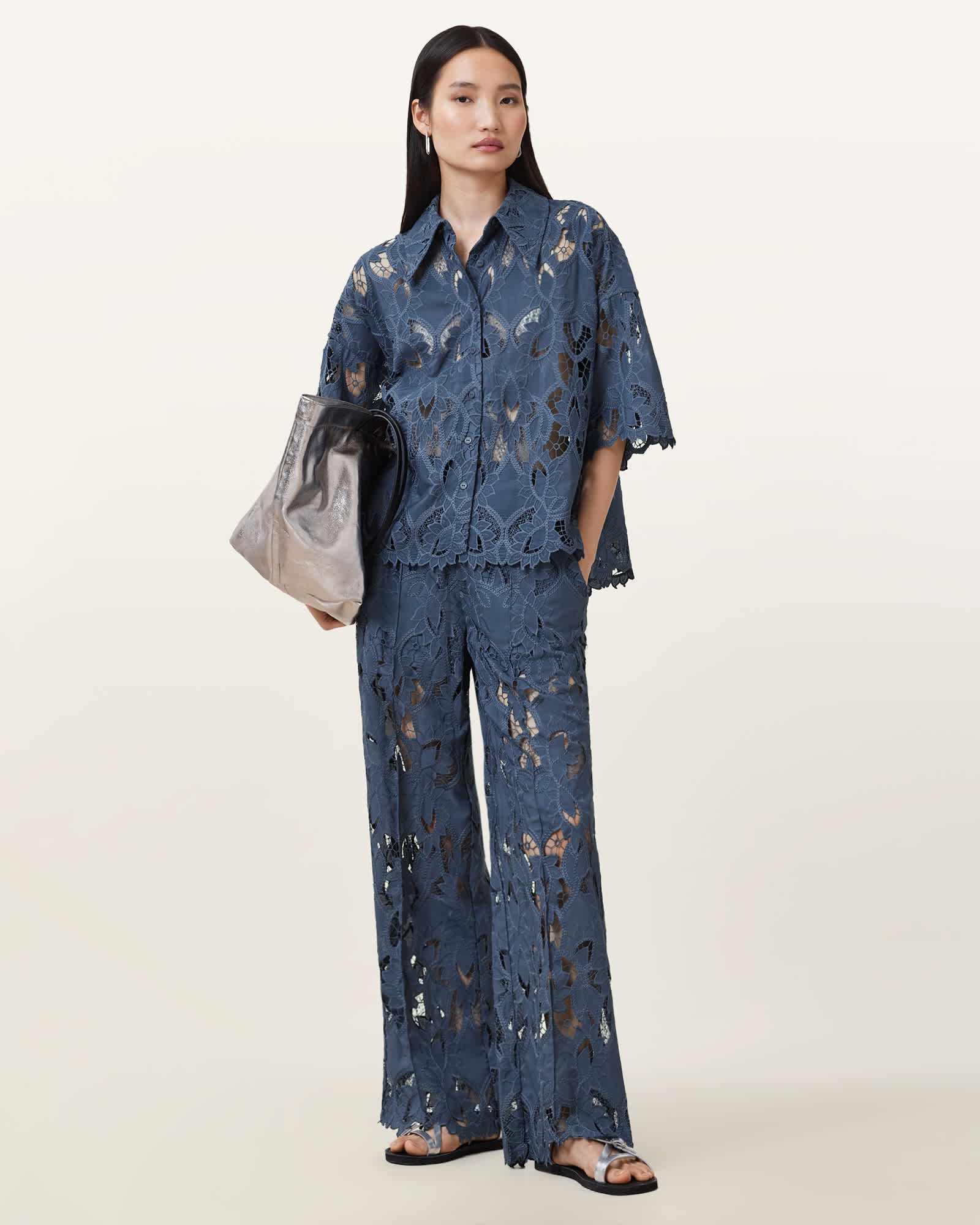 AllSaints Polyester Charli Embroidered Straight Fit Trousers