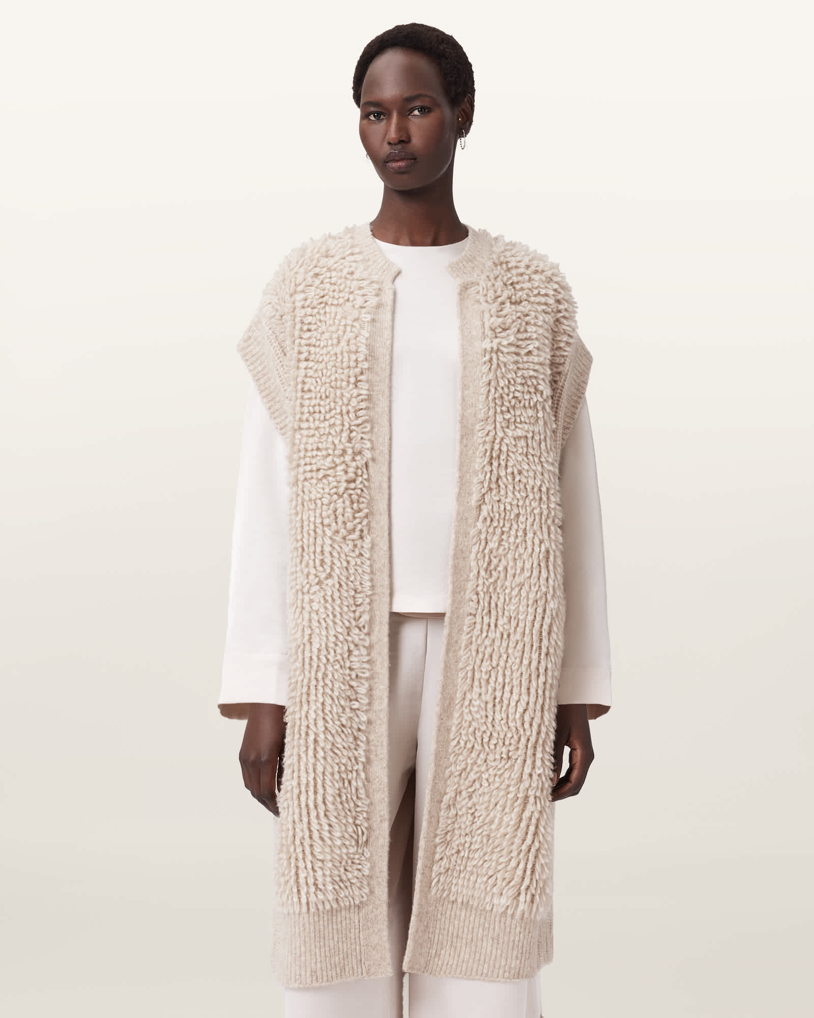 AllSaints Elias Wool Knitted Gilet,, Silver Grey