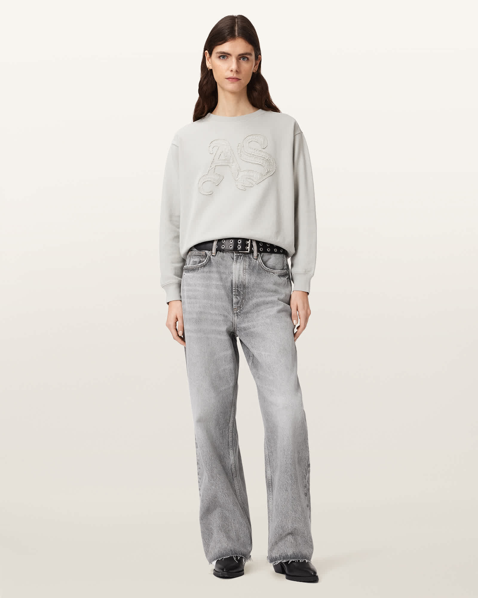 AllSaints Blake Wide Leg Denim Jeans,, Light Washed Grey