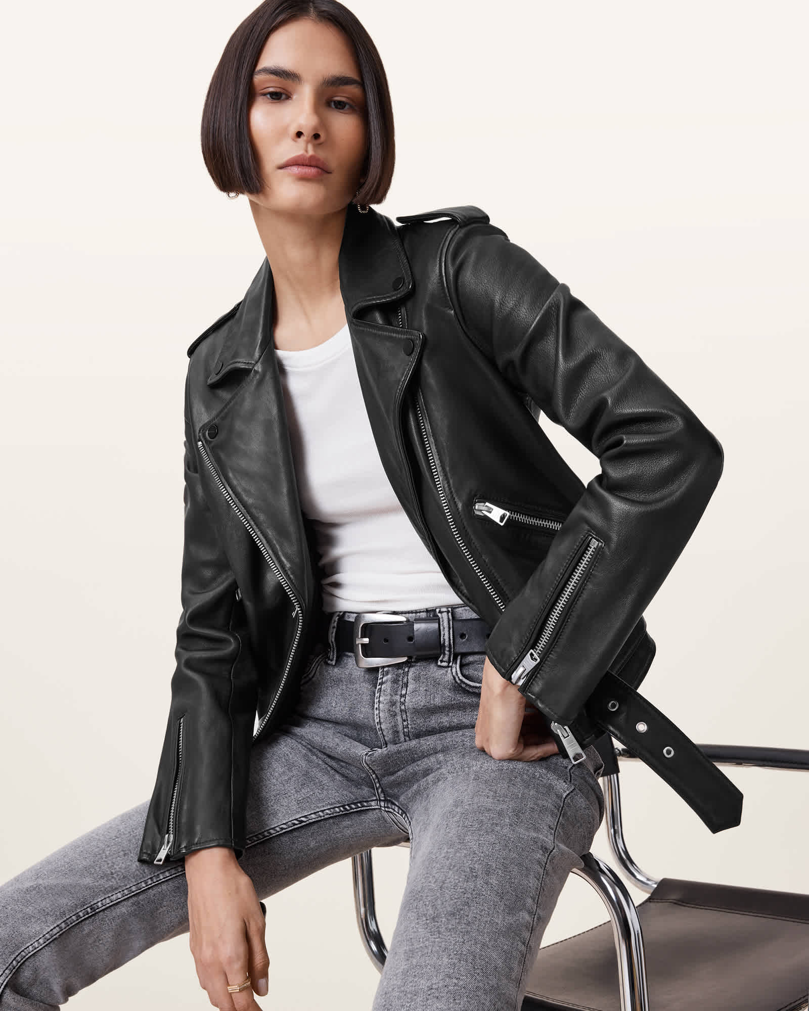 AllSaints Women's Sheep Leather Balfern Leather Biker Jacket, Size: UK 2/US 00