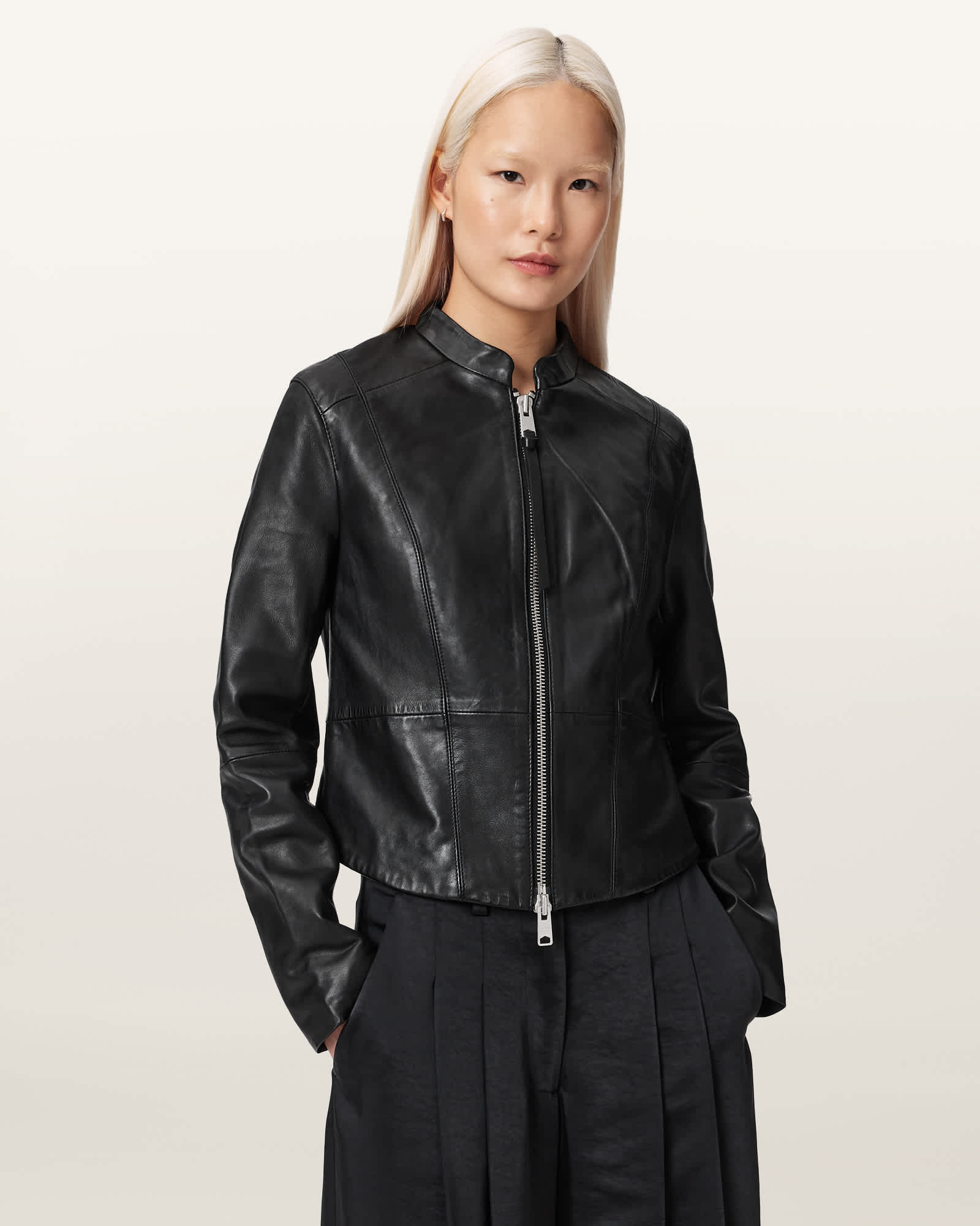 AllSaints Leather Repurpose Sadler Leather Jacket, Size: UK 8/US 4