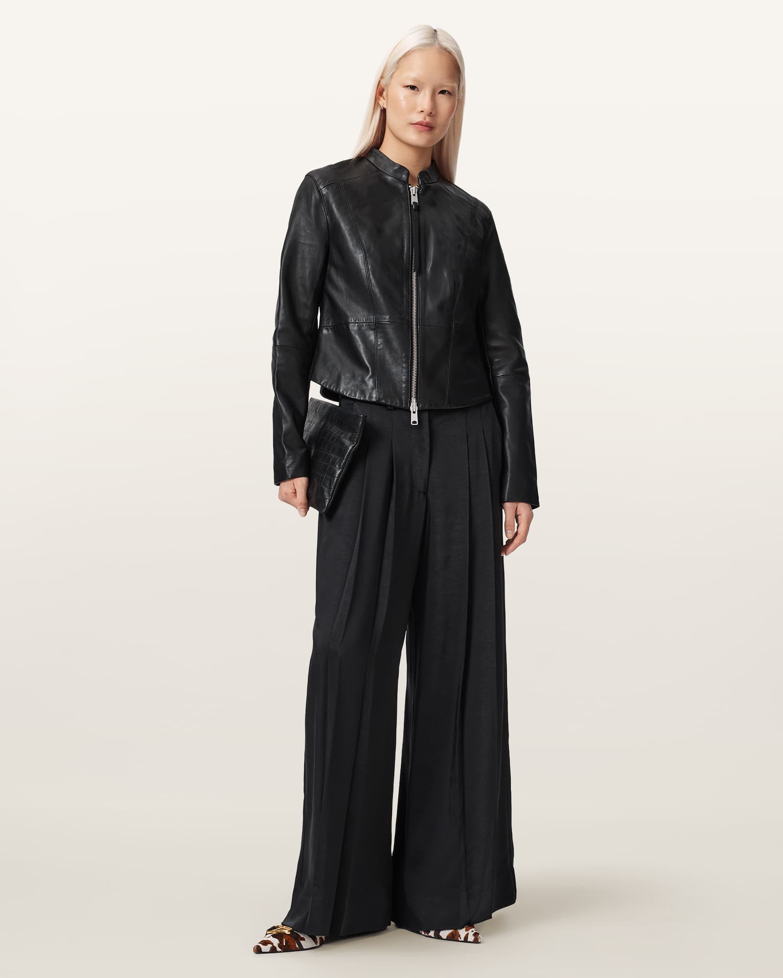 AllSaints Leather Repurpose Sadler Leather Jacket, Size: UK 14/US 10
