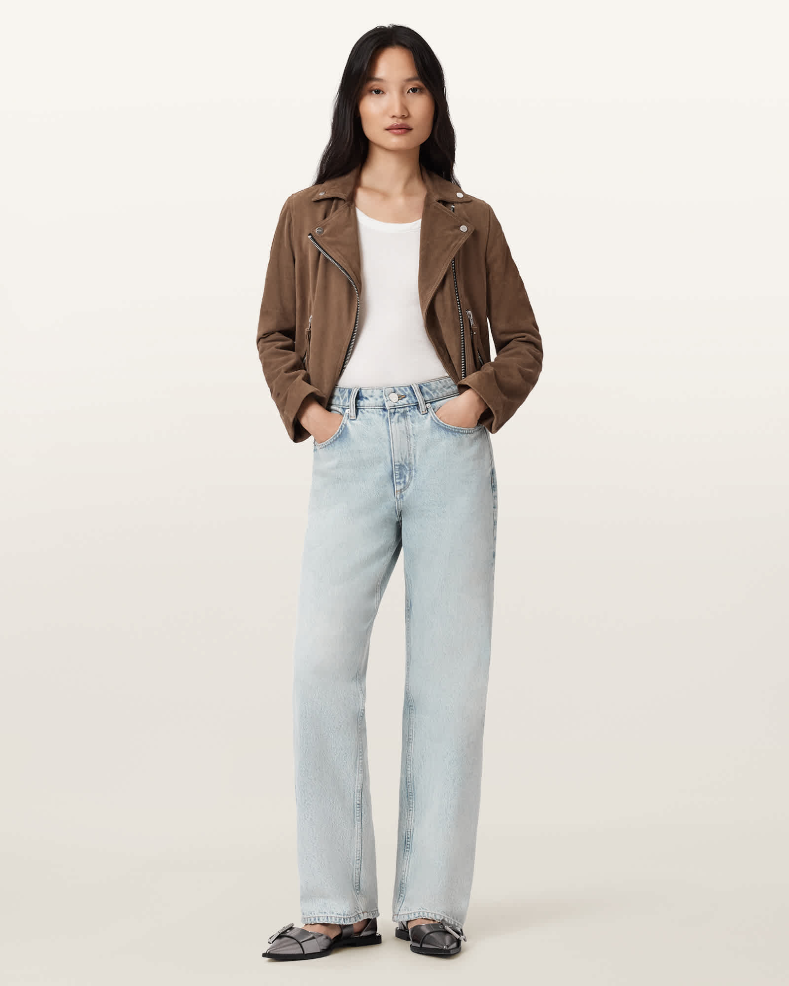 AllSaints Brooklyn Straight Leg Jeans,, Snow Indigo Blue