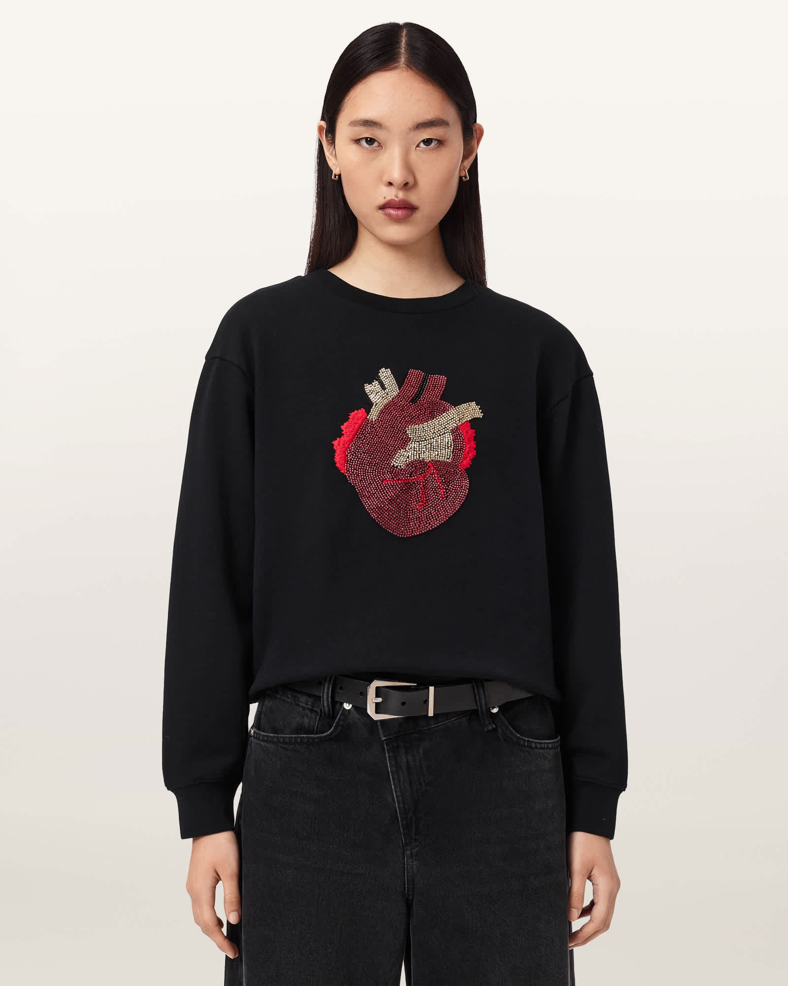AllSaints Andrea Pippa Embellished Sweatshirt,, Black
