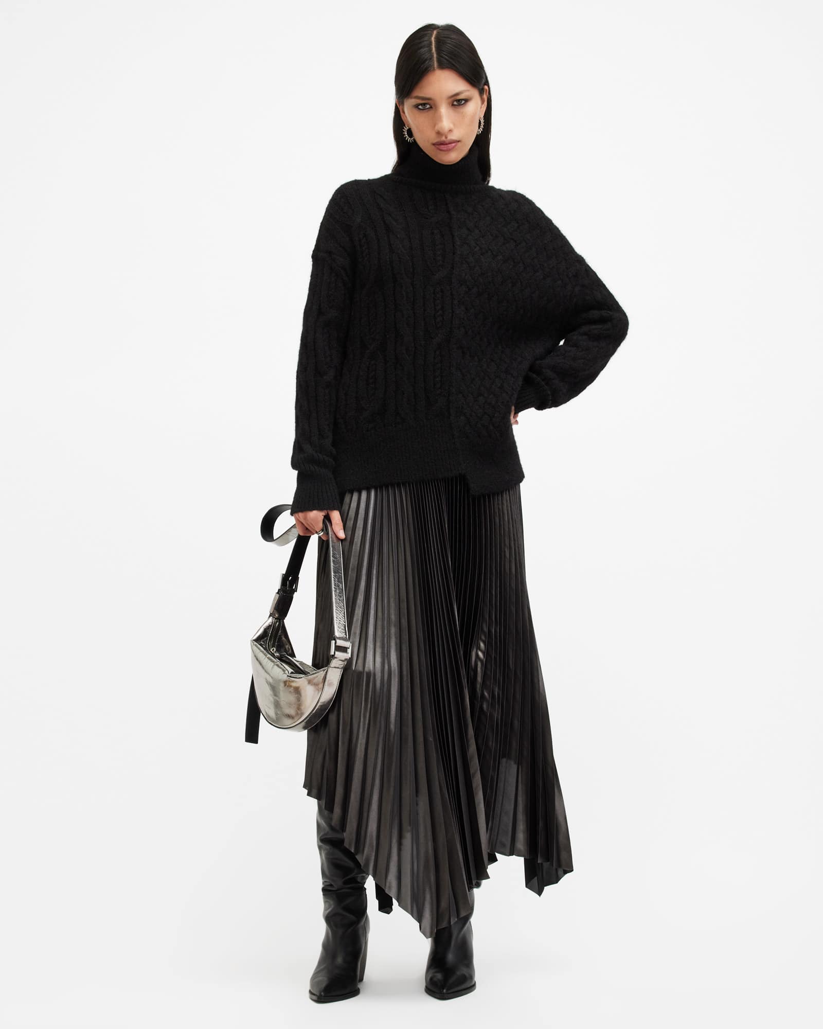 AllSaints Varla Cable Stitch Roll Neck Jumper