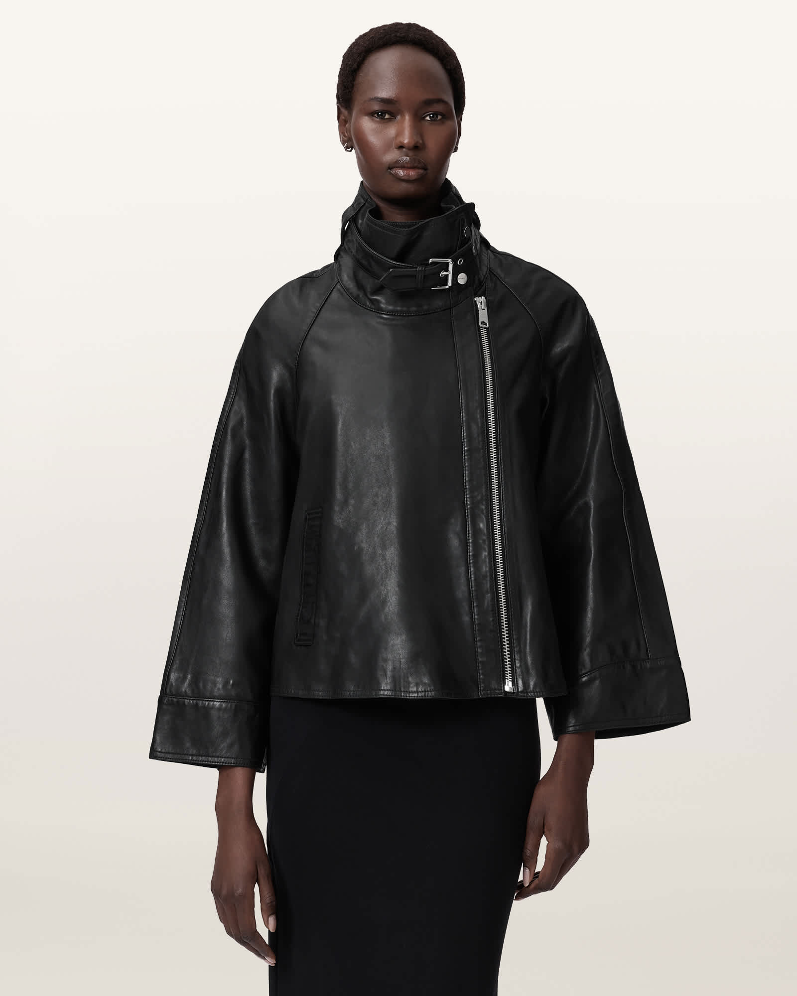 AllSaints Women's Rhodes Relaxed Fit Leather Jacket