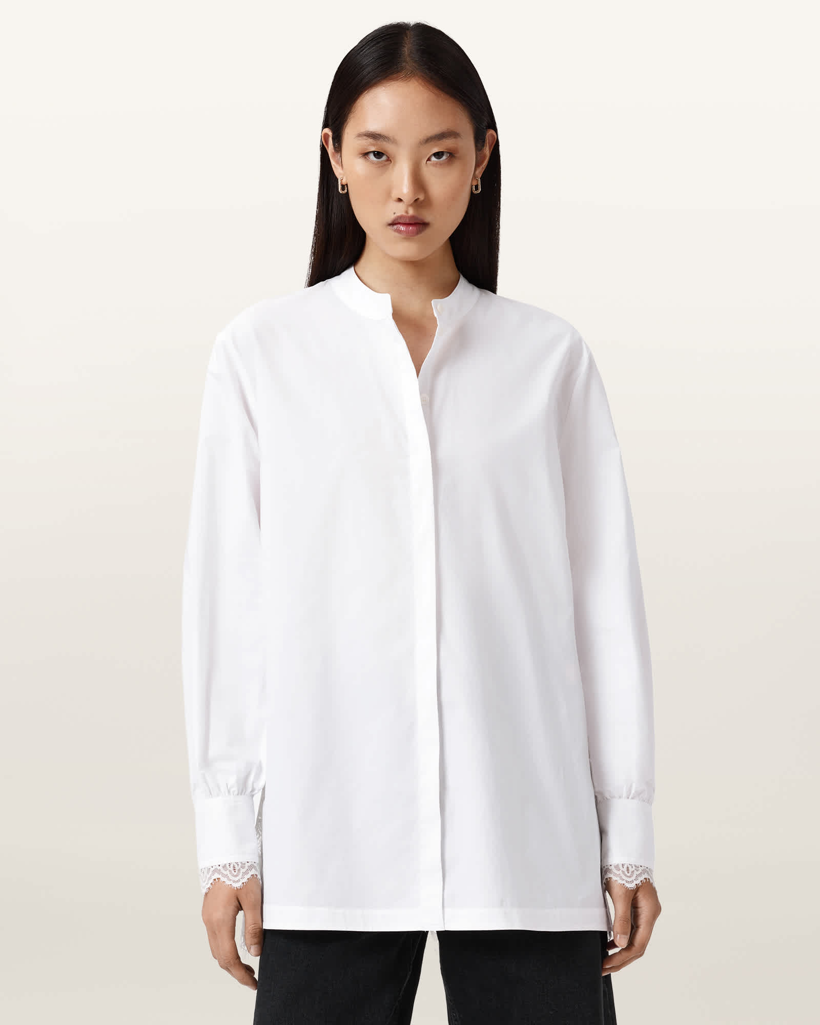 AllSaints Cotton Ethel Lace Trim Shirt