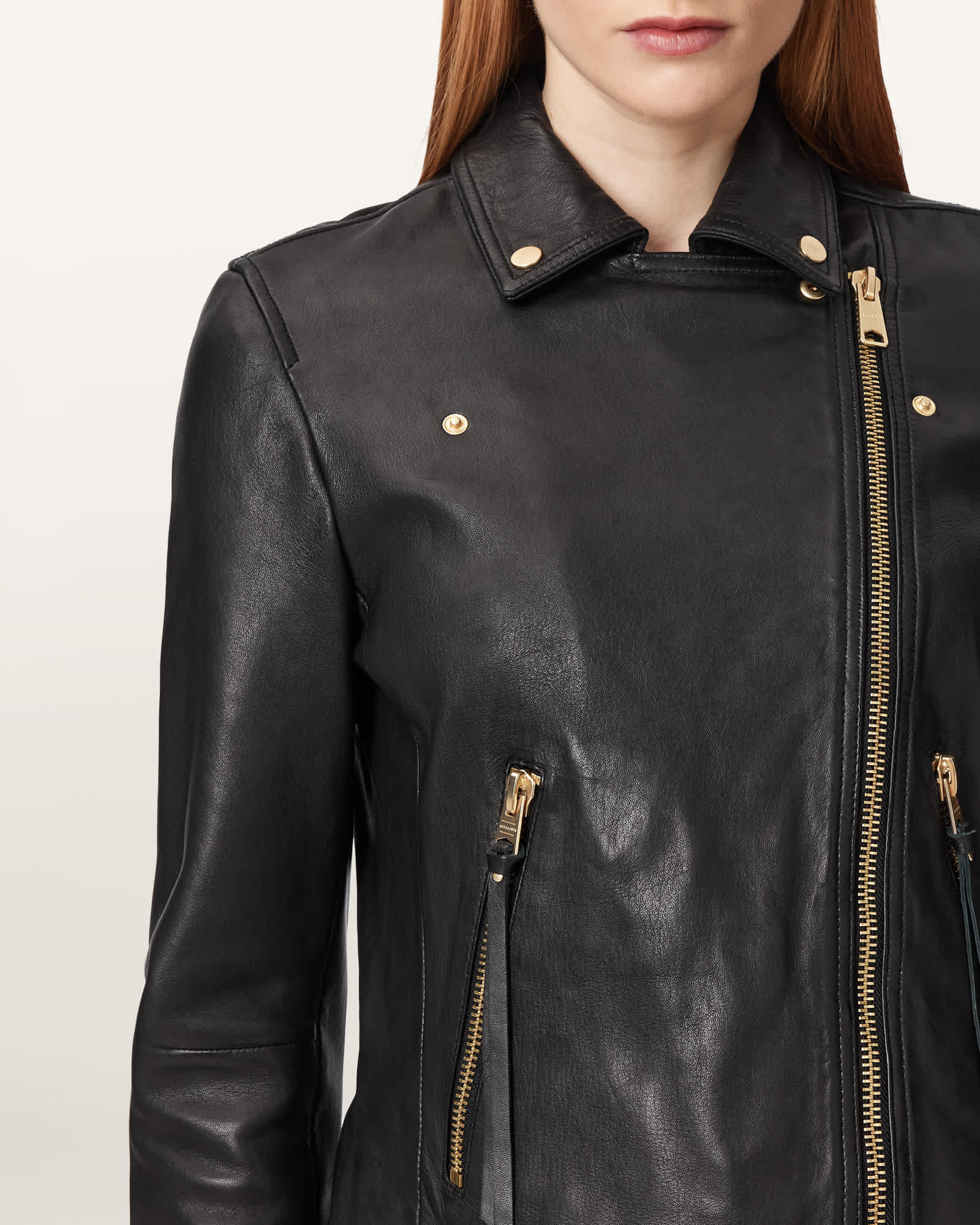 AllSaints Women's Lamb Leather Dalby Slim Fit Leather Biker Jacket, Size: 16