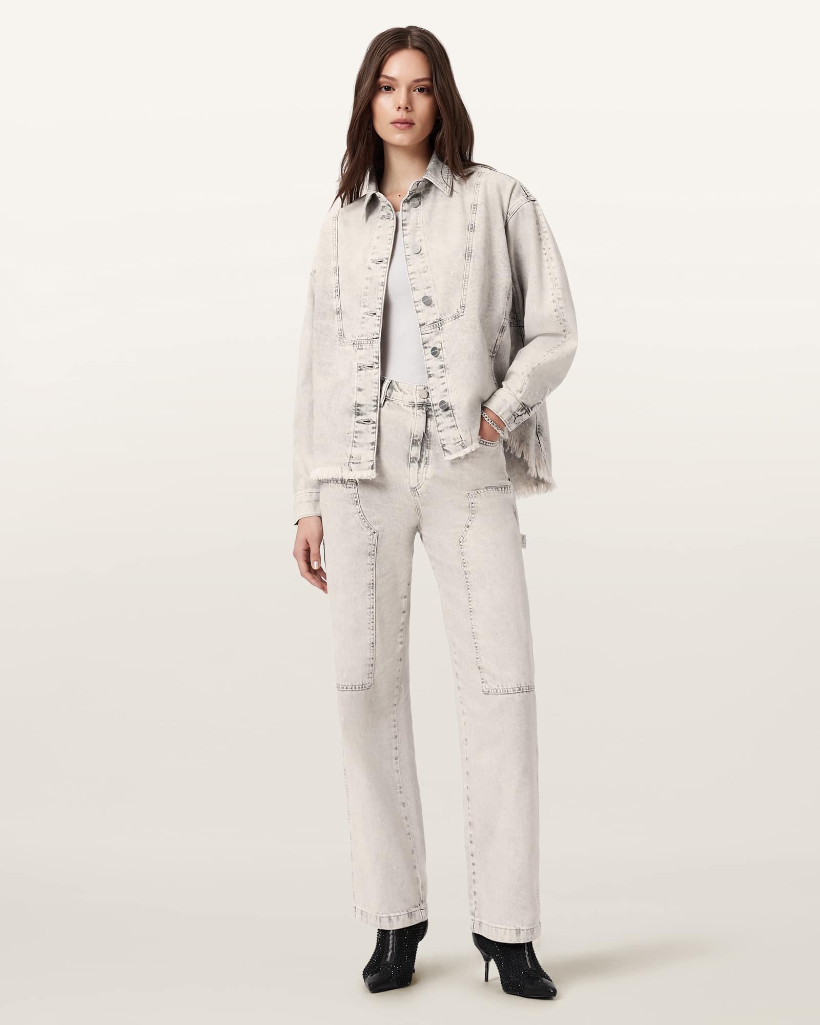 Allsaints Mia Sparkle Carpenter Jeans In Gray