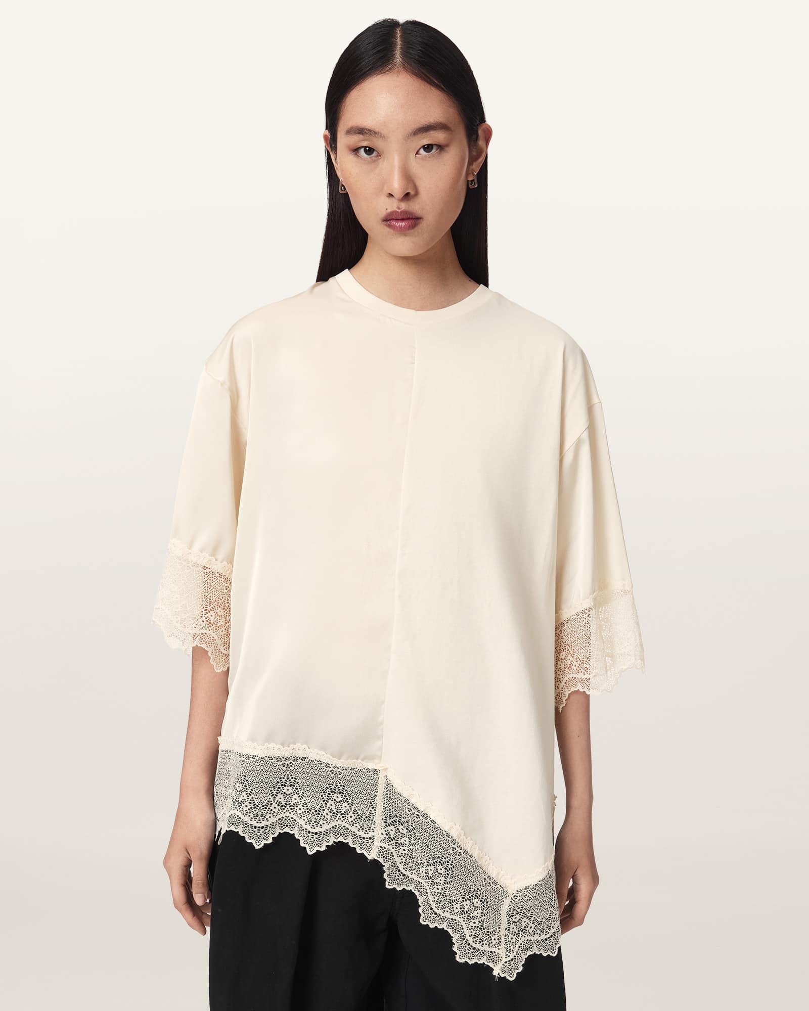 Allsaints Women's White Lenny Short Sleeve Lace T-Shirt - Size  L
