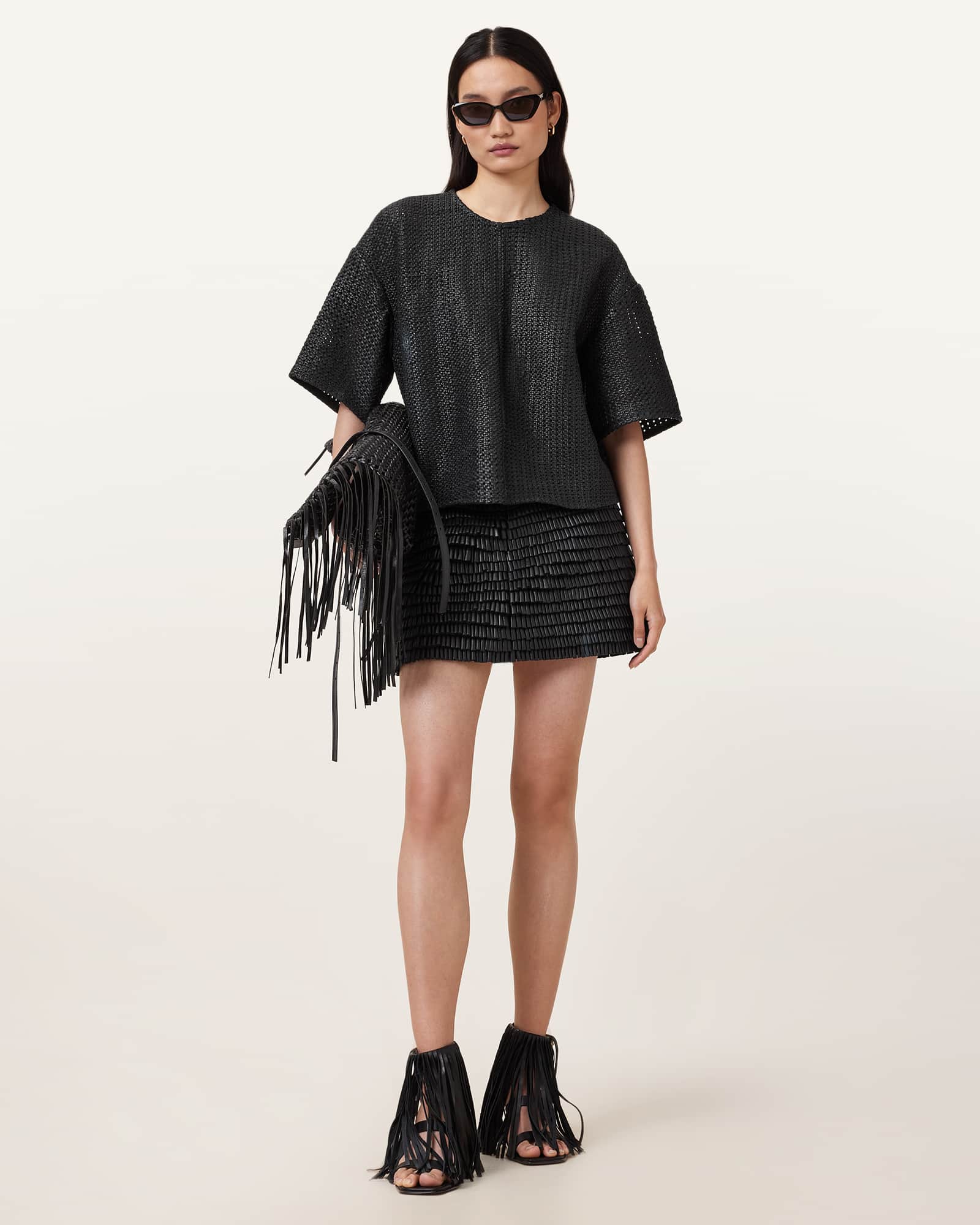 AllSaints Sheep Leather Krindle Leather Mini Skirt, Size: UK 6/US 2