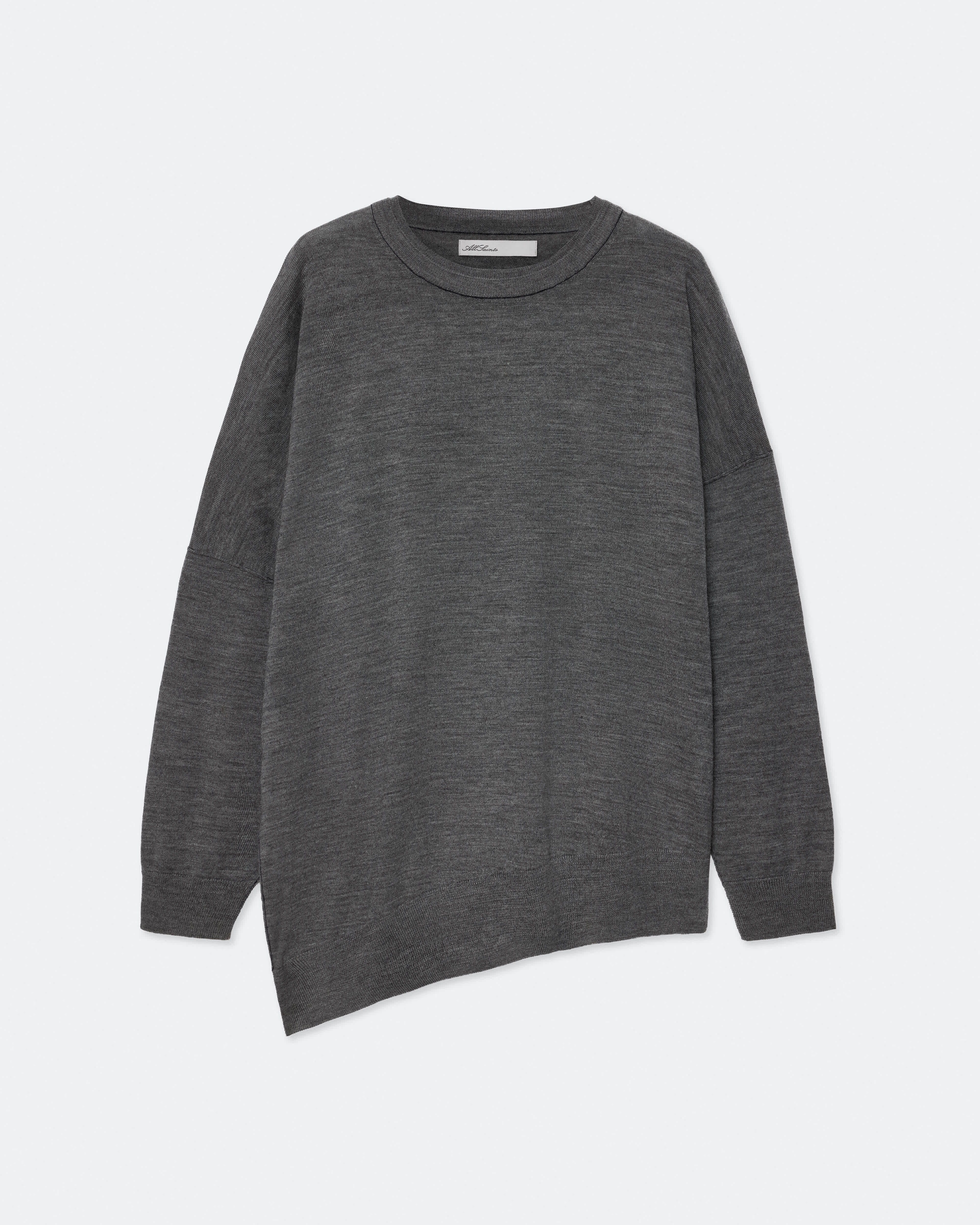 Allsaints Women's Martel Asymmetric Merino Wool Jumper Grey Size L