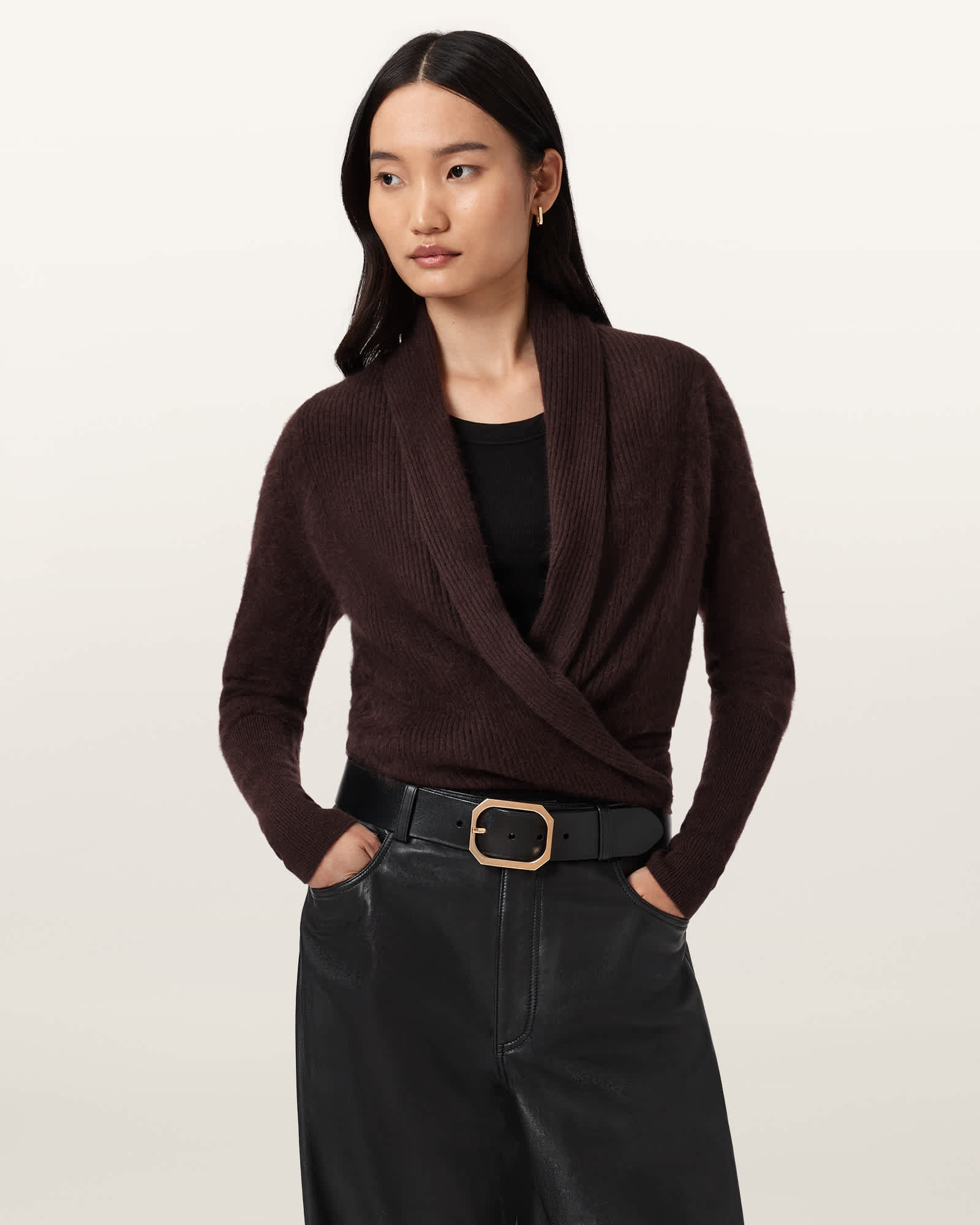 AllSaints Rebel Pirate Cashmere Cardigan,, Oxblood Red