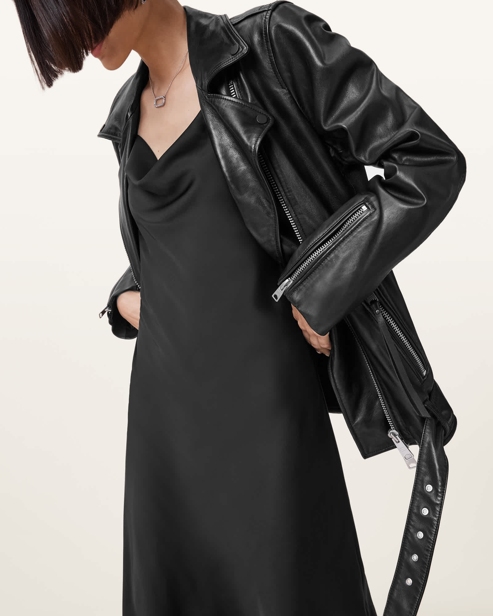 AllSaints Women's Sheep Leather Billie Relaxed Fit Leather Biker Jacket, Size: S