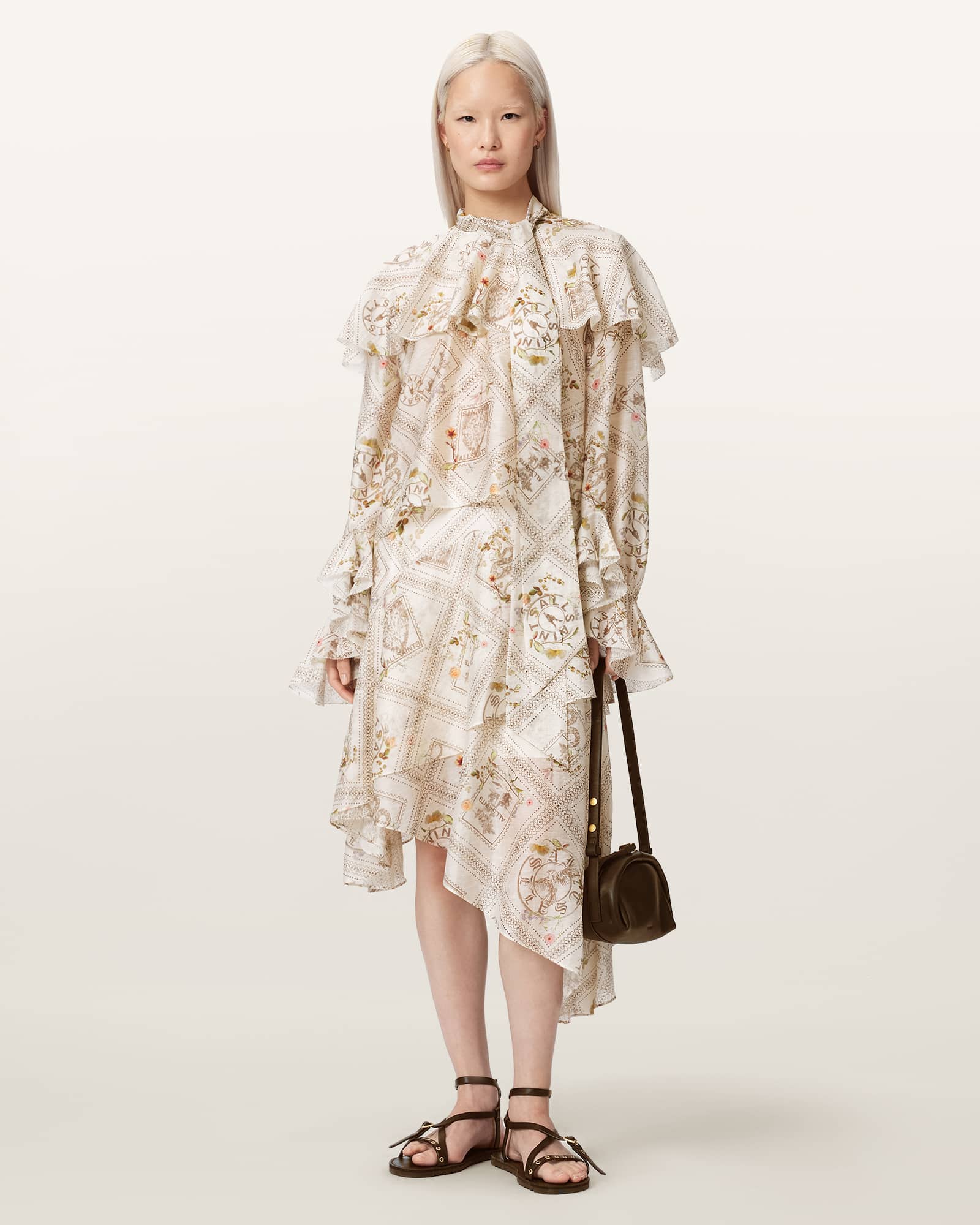 Allsaints Women's White Heba Floral Organza Linen Blend Midi Skirt - Size  16