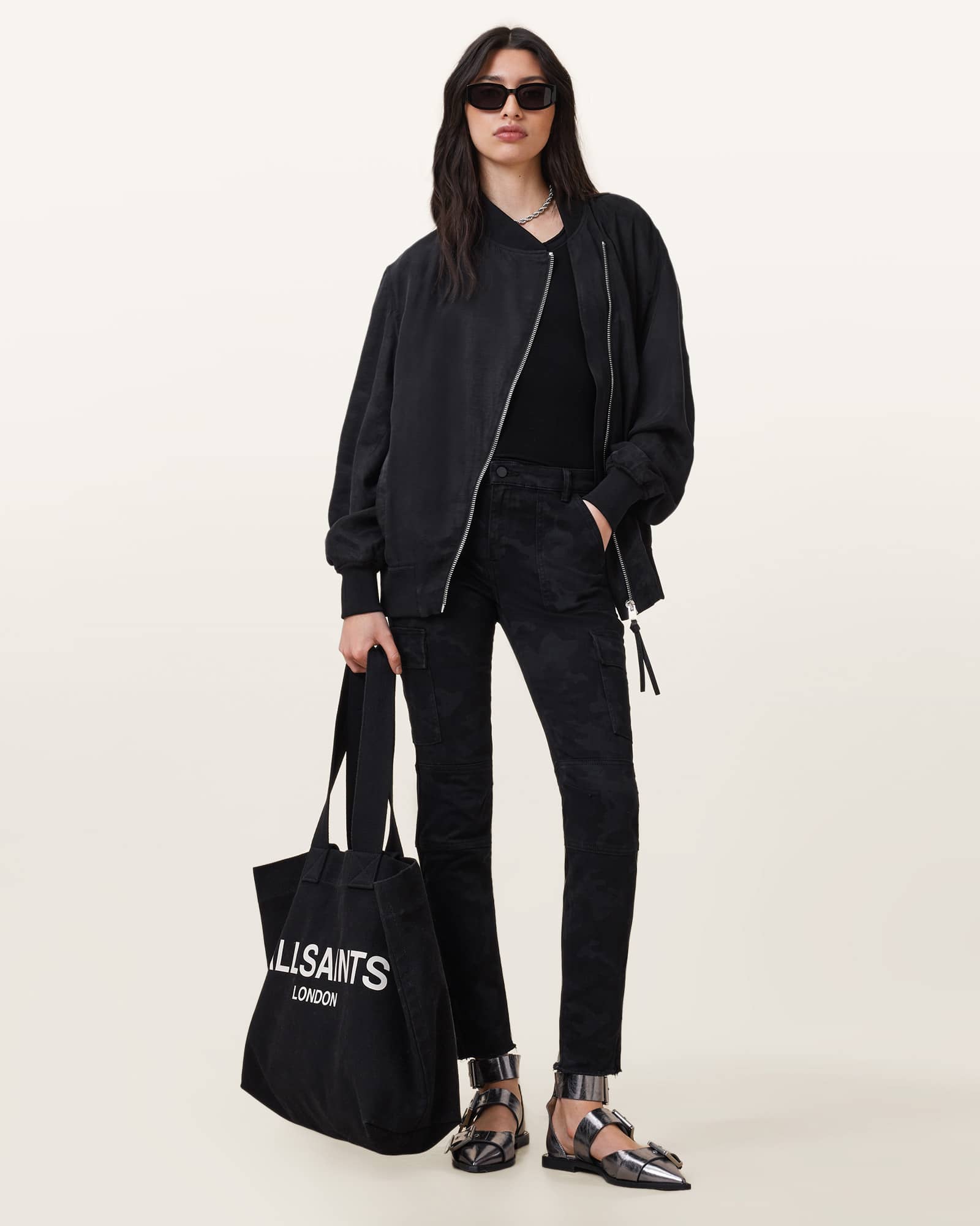 Allsaints Women's Black Duran Skinny Camo Cargo Jeans - Size  31