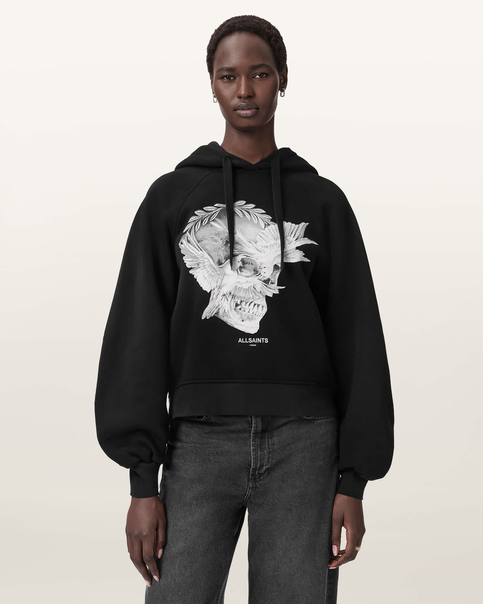 Allsaints Mysterie Graphic Dana Hoodie In Black