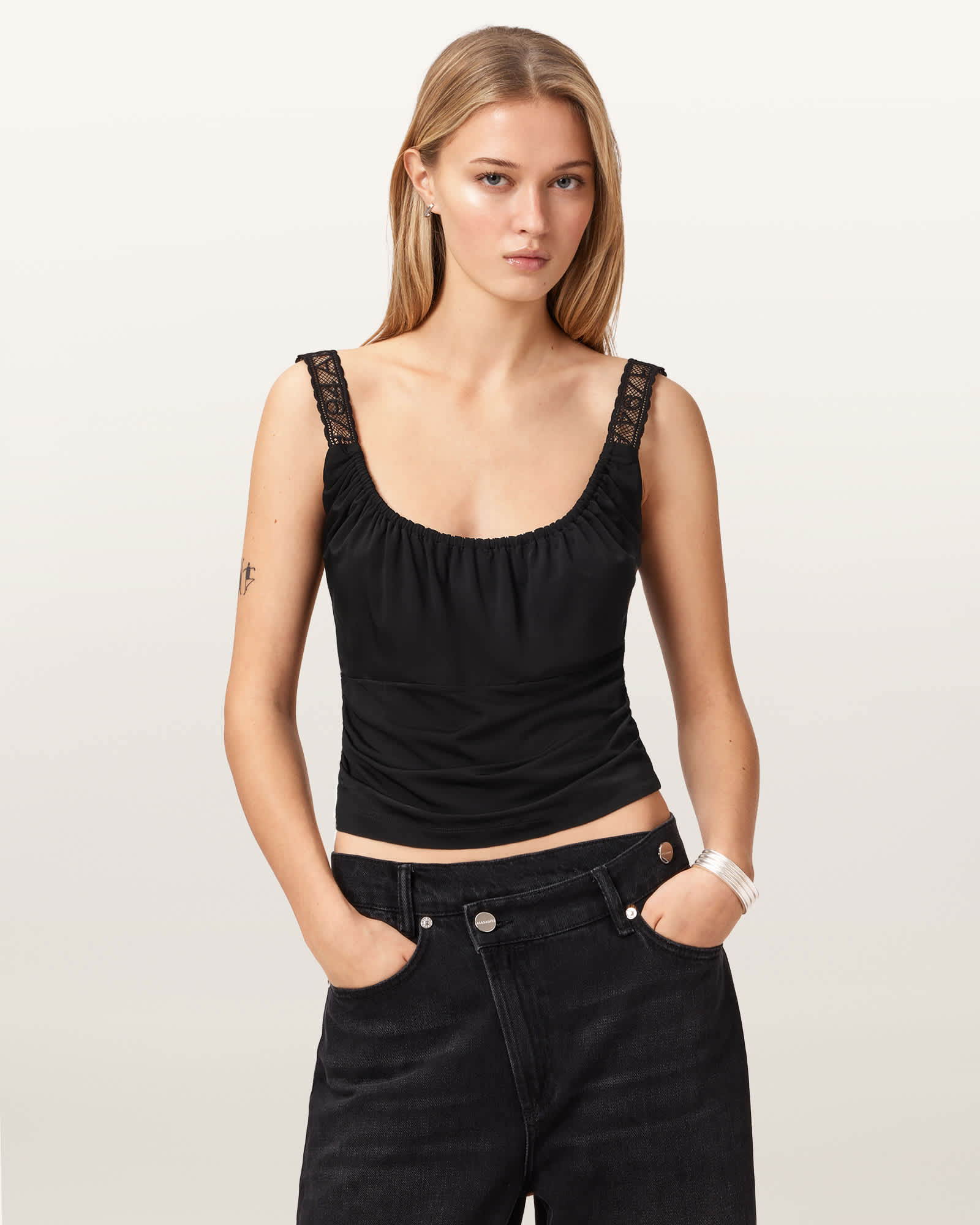 AllSaints Viscose Celena Slim Fit Scoop Neck Top, Size: M