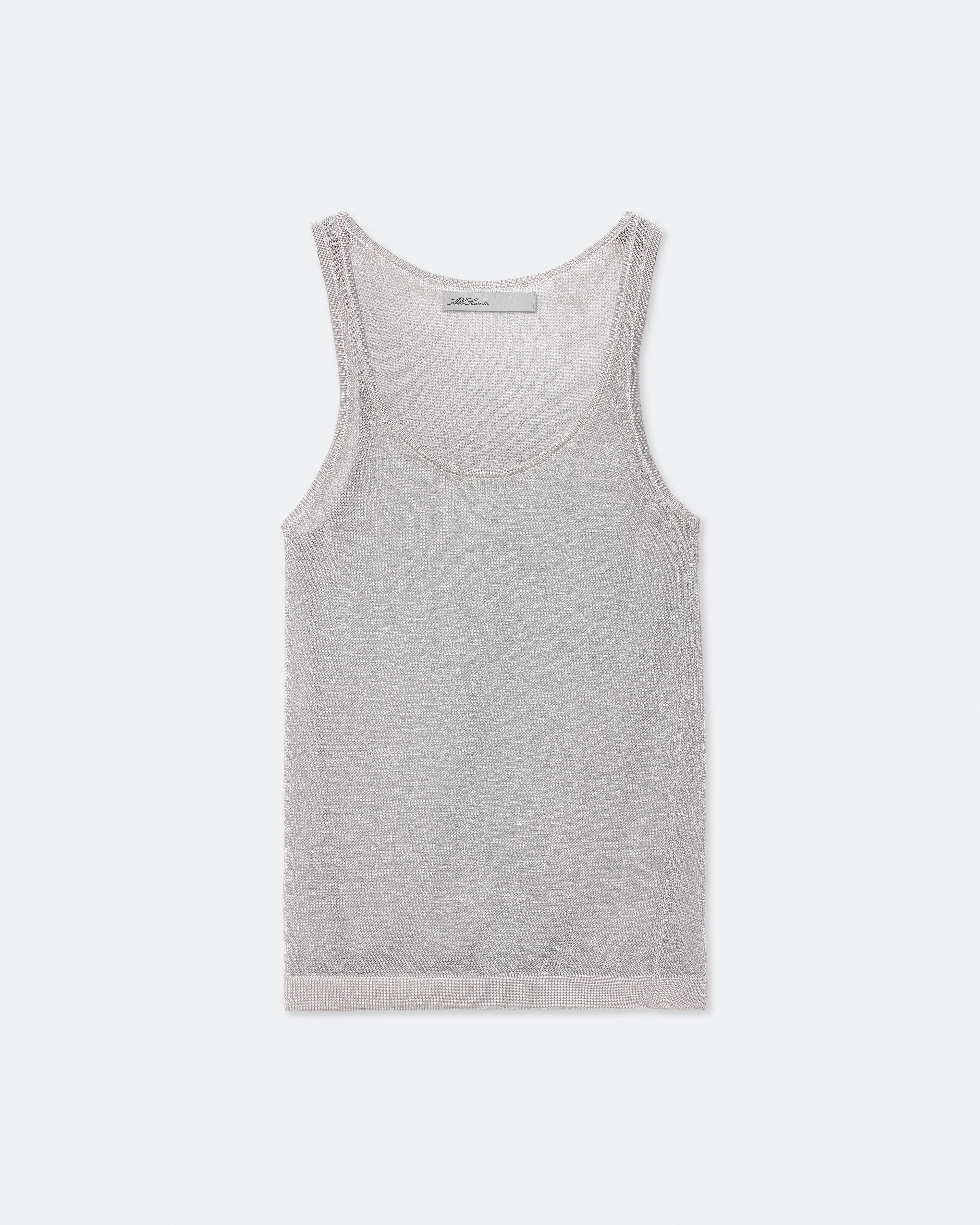 Allsaints Silvi Fitted Metallic Vest In Gray
