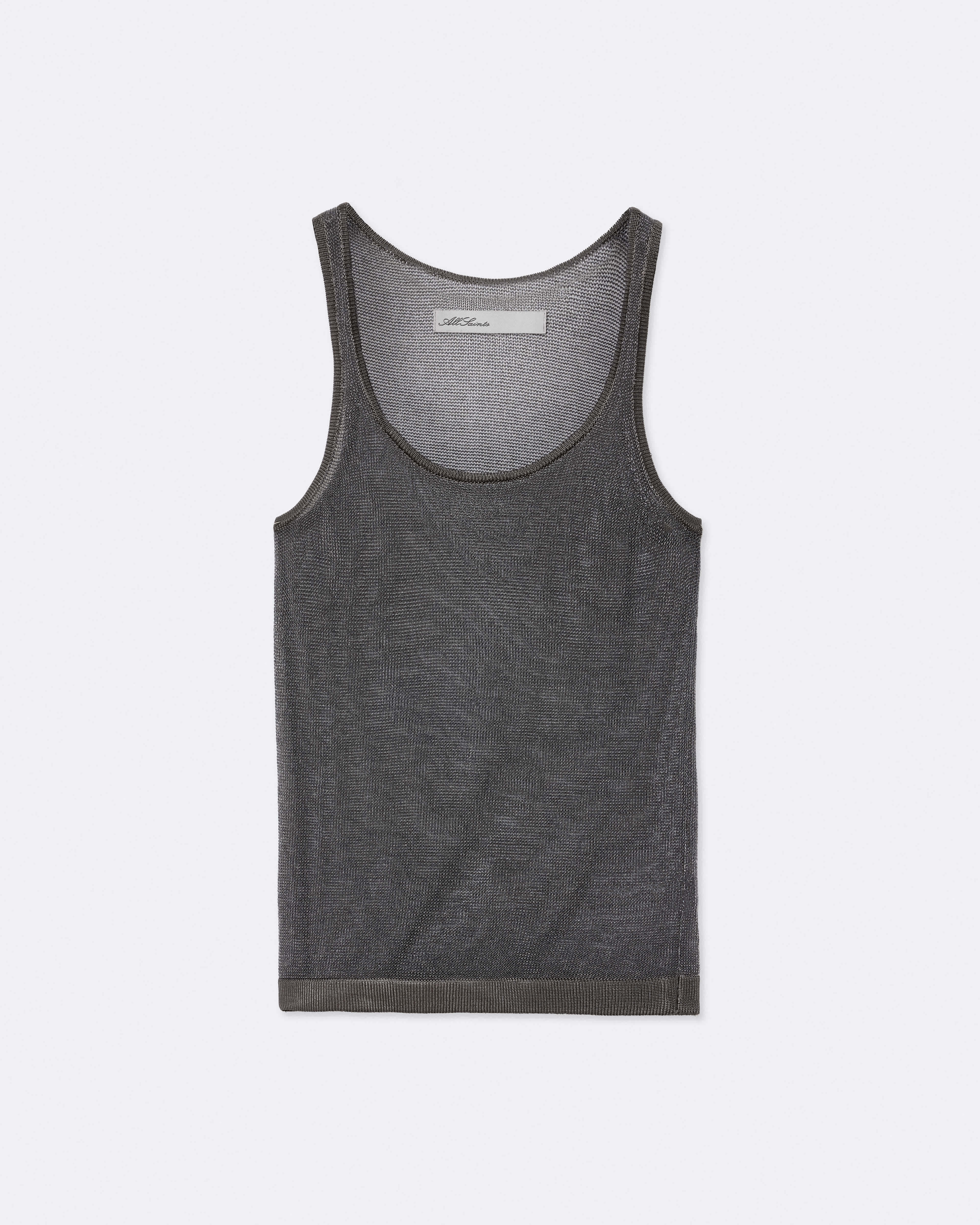 Allsaints Silvi Fitted Metallic Vest In Gray