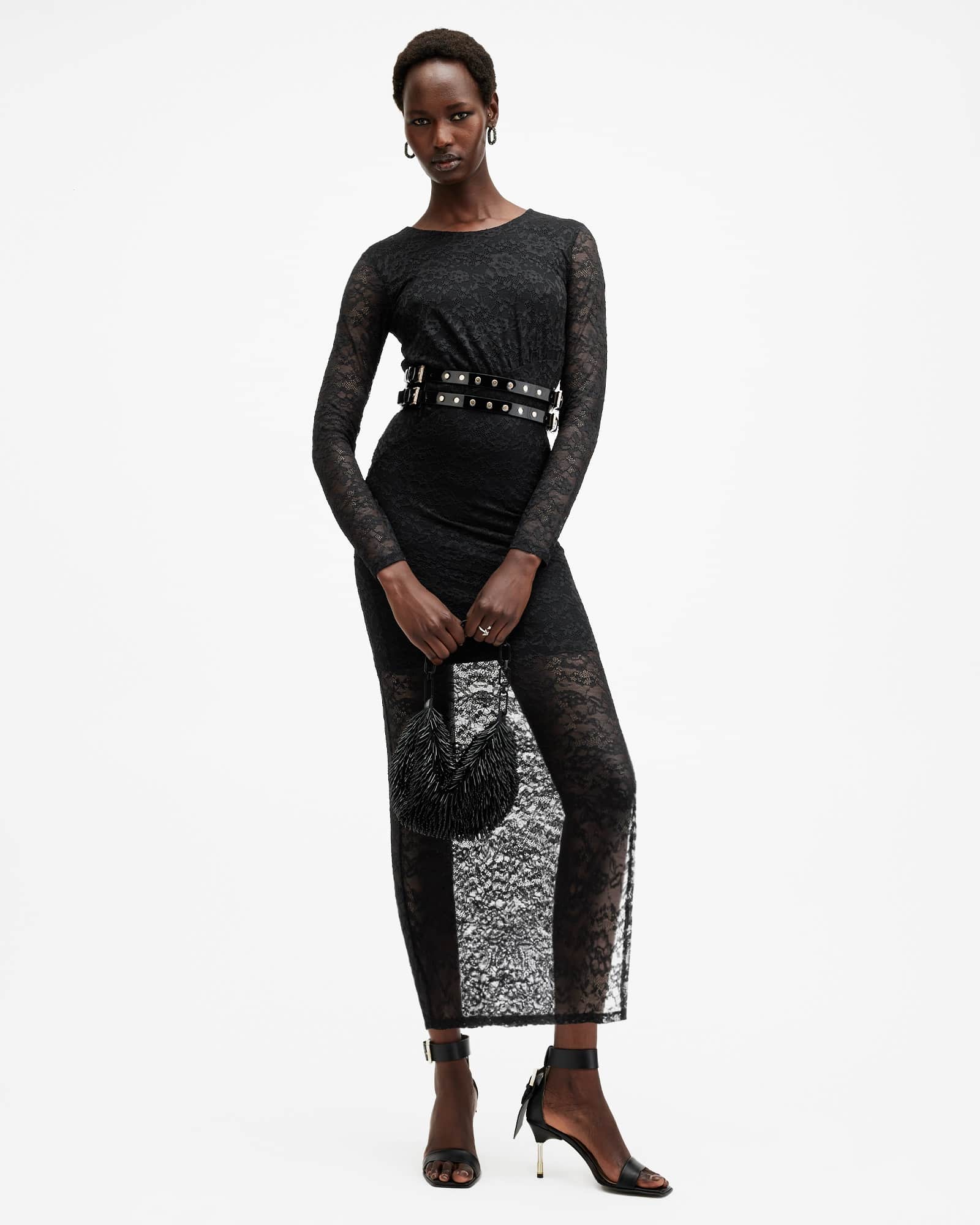 Allsaints Women's Edana Lace Bodycon Midi Dress - Size  14