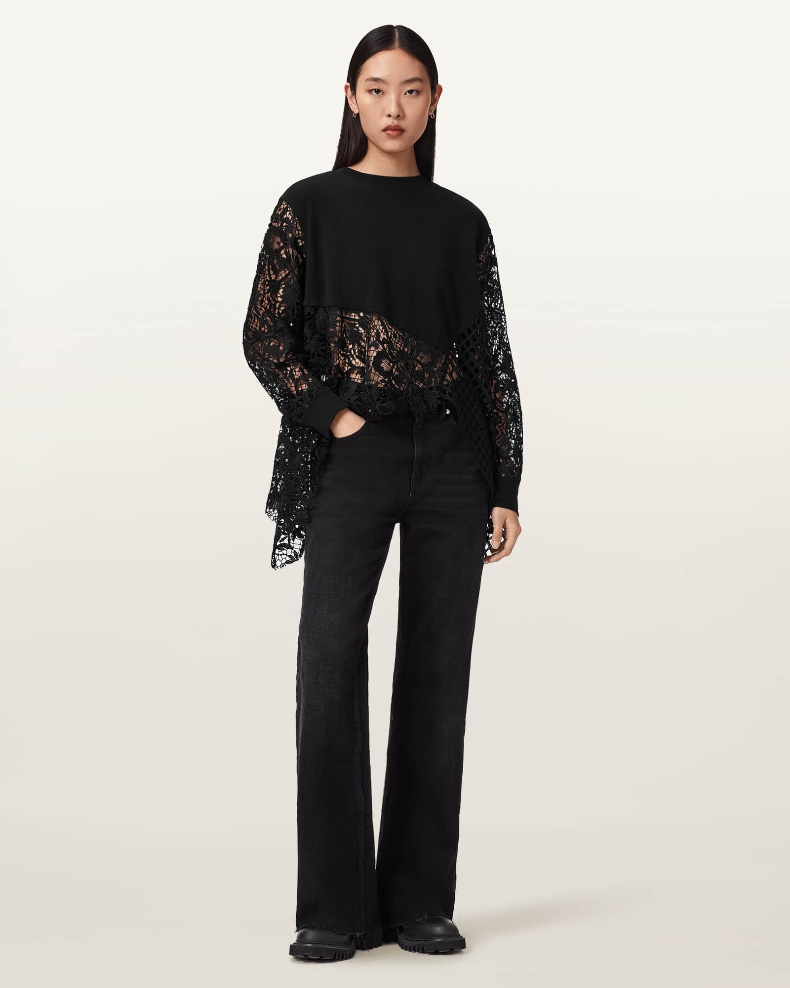 AllSaints Malorie Asymmetrical Long Sleeve Top