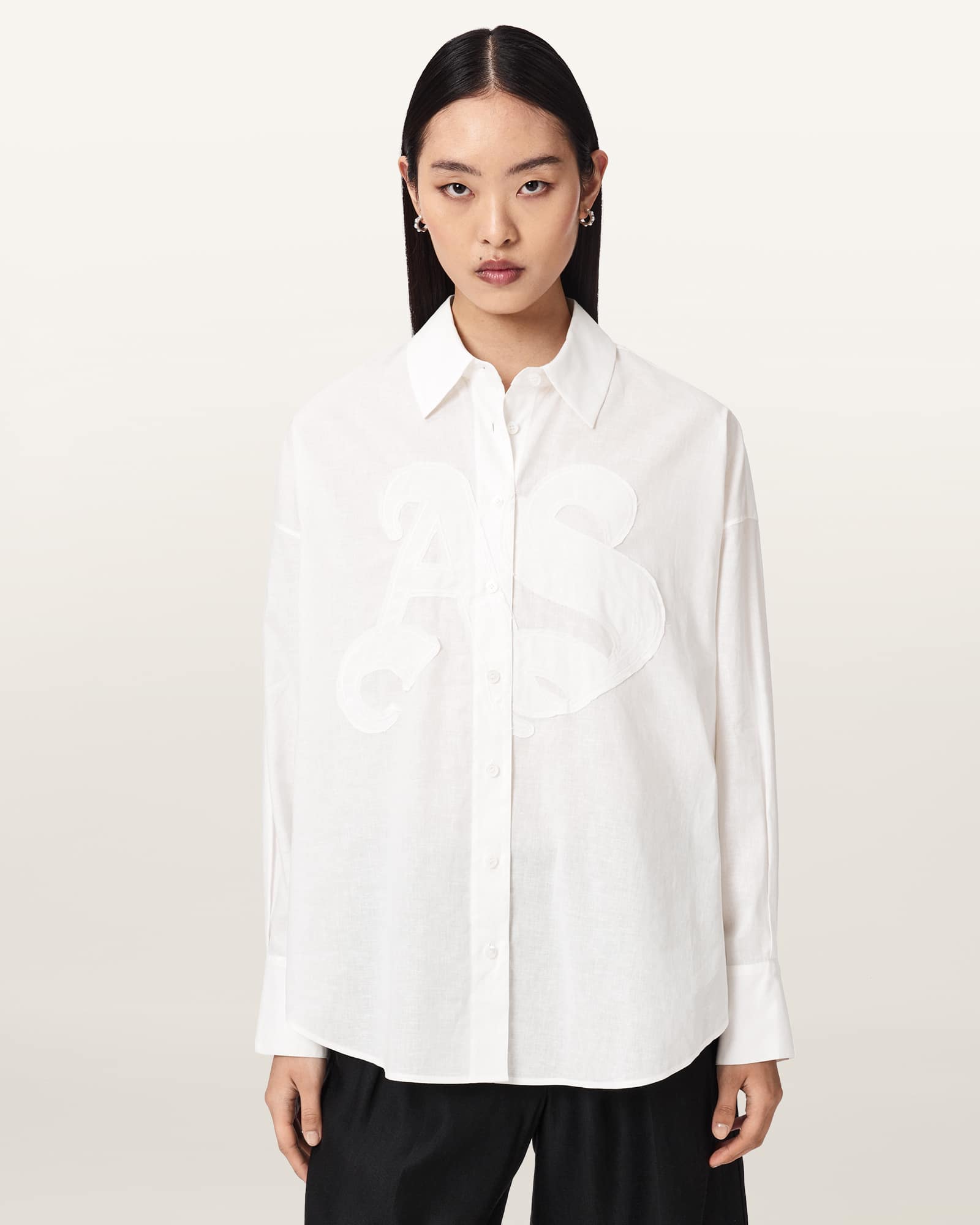 AllSaints Main: 50% Linen, 50% Cotton Sparrow Linen Blend Embroidered Shirt, Size: UK 6/US 2