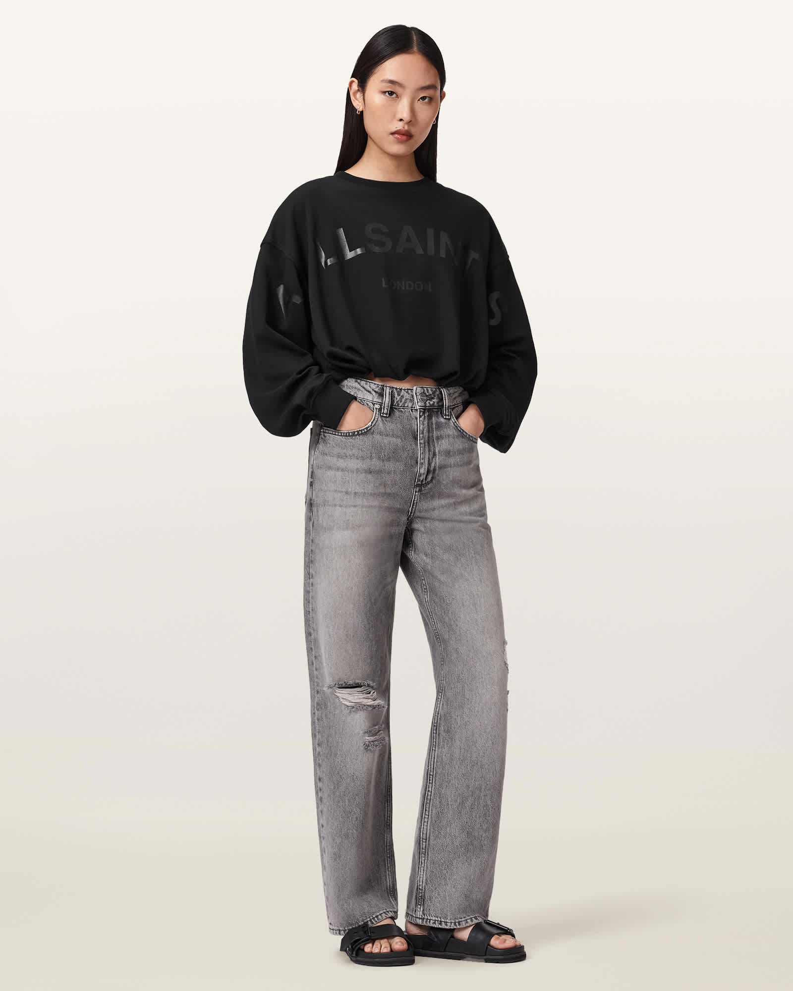 Allsaints Women's Biggy Logo Print Cropped Sweatshirt - Size  L