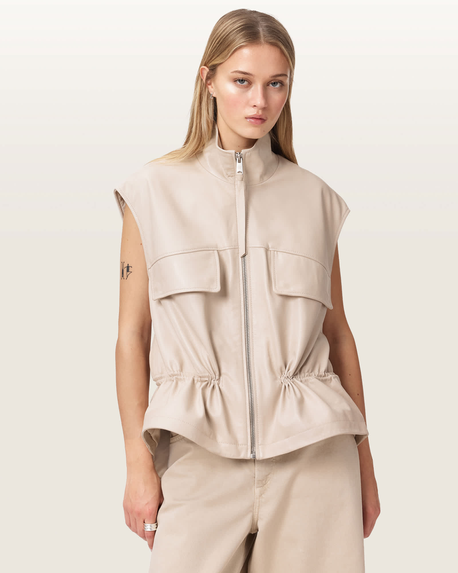 AllSaints Women's Flor Relaxed Fit Leather Gilet