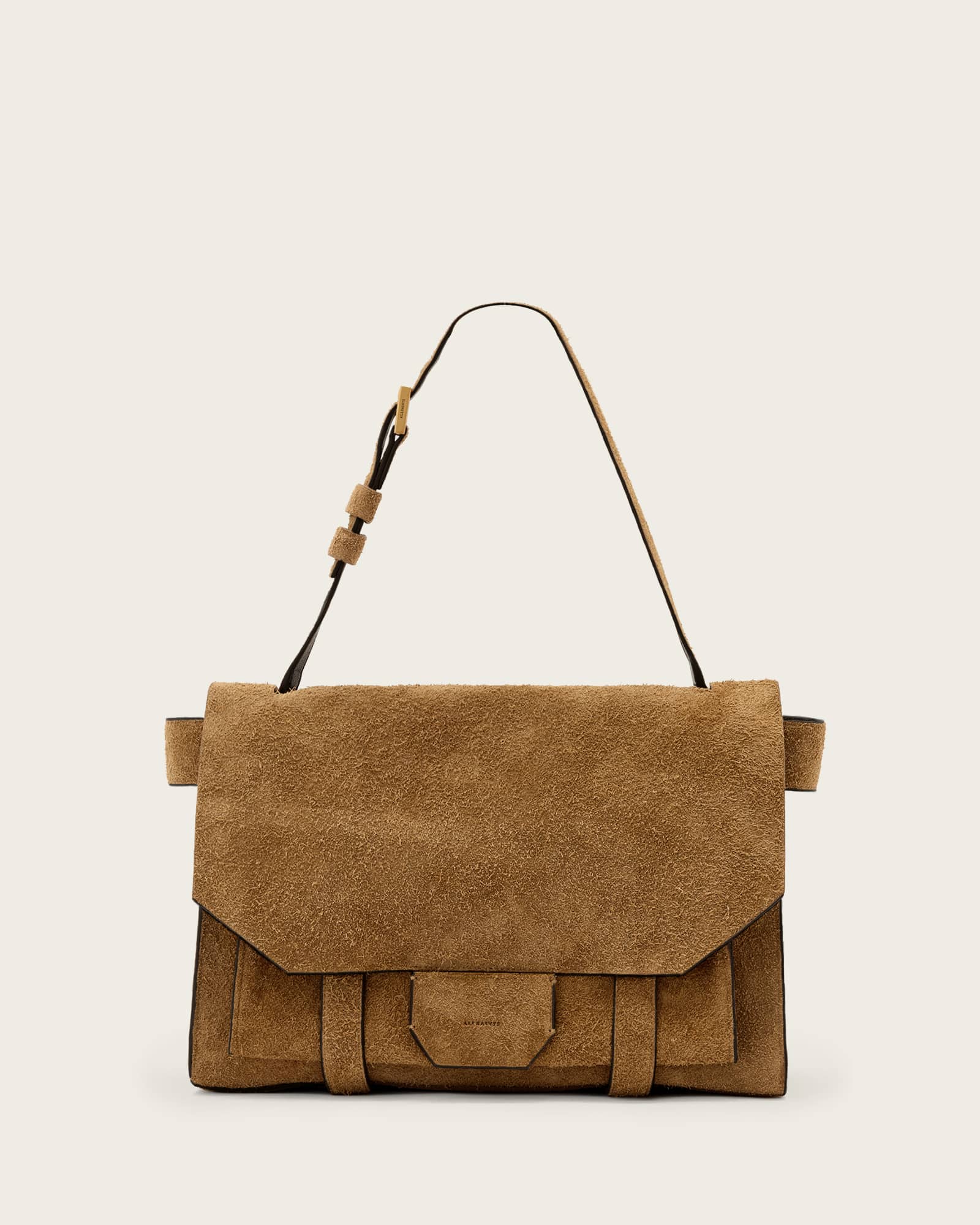 AllSaints Ursa Suede Satchel Bag,, Biscuit Brown