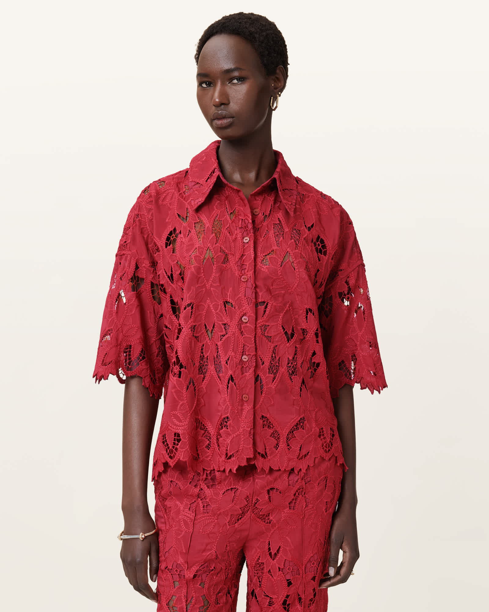 Allsaints Women's Charli Relaxed Fit Embroidered Shirt - Size  10