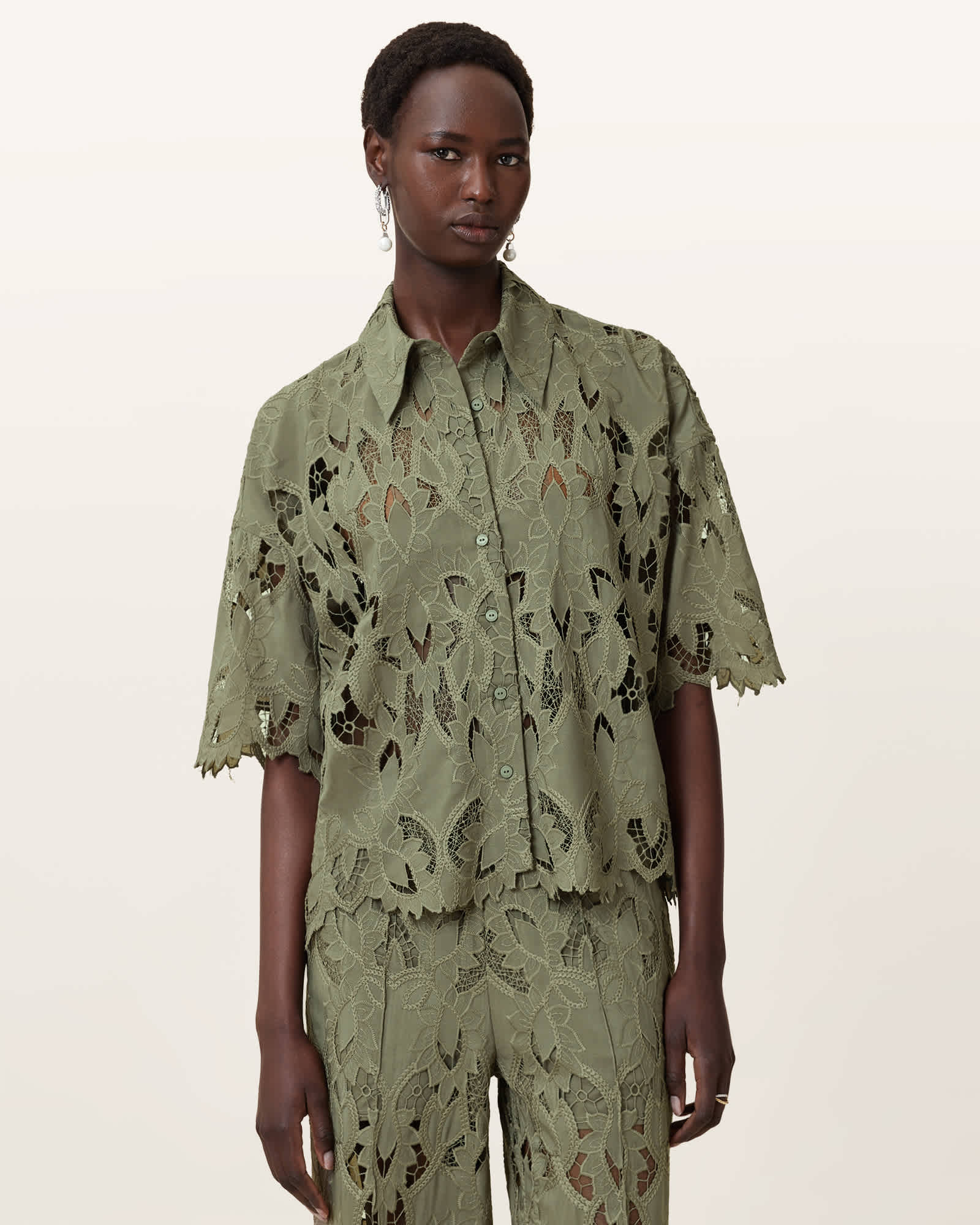 Allsaints Women's Charli Relaxed Fit Embroidered Shirt - Size  16