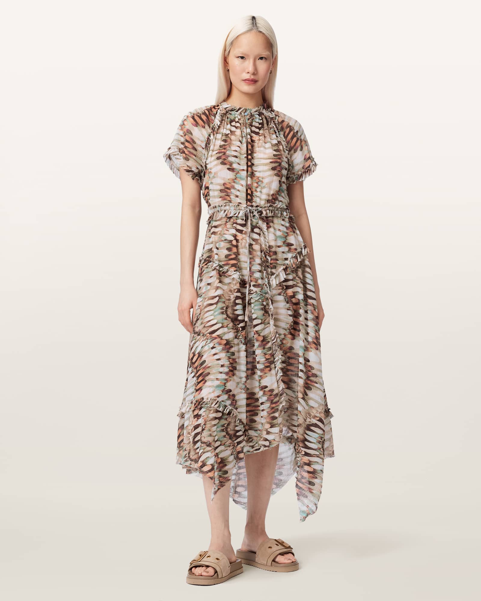 AllSaints Cotton Lamaia Asymmetric Midi Dress, Size: UK 6/US 2