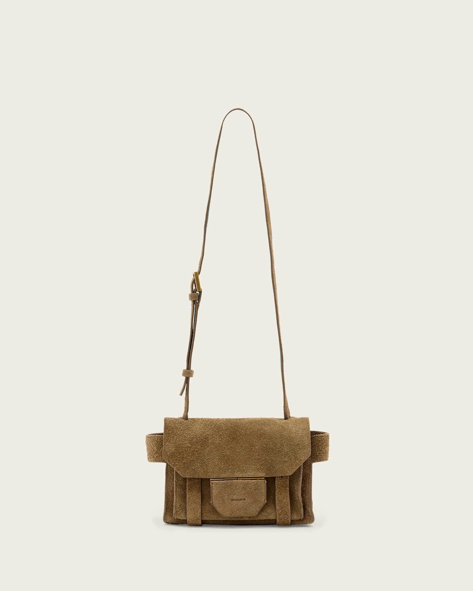 AllSaints Ursa Mini Suede Crossbody Bag,, Biscuit Brown