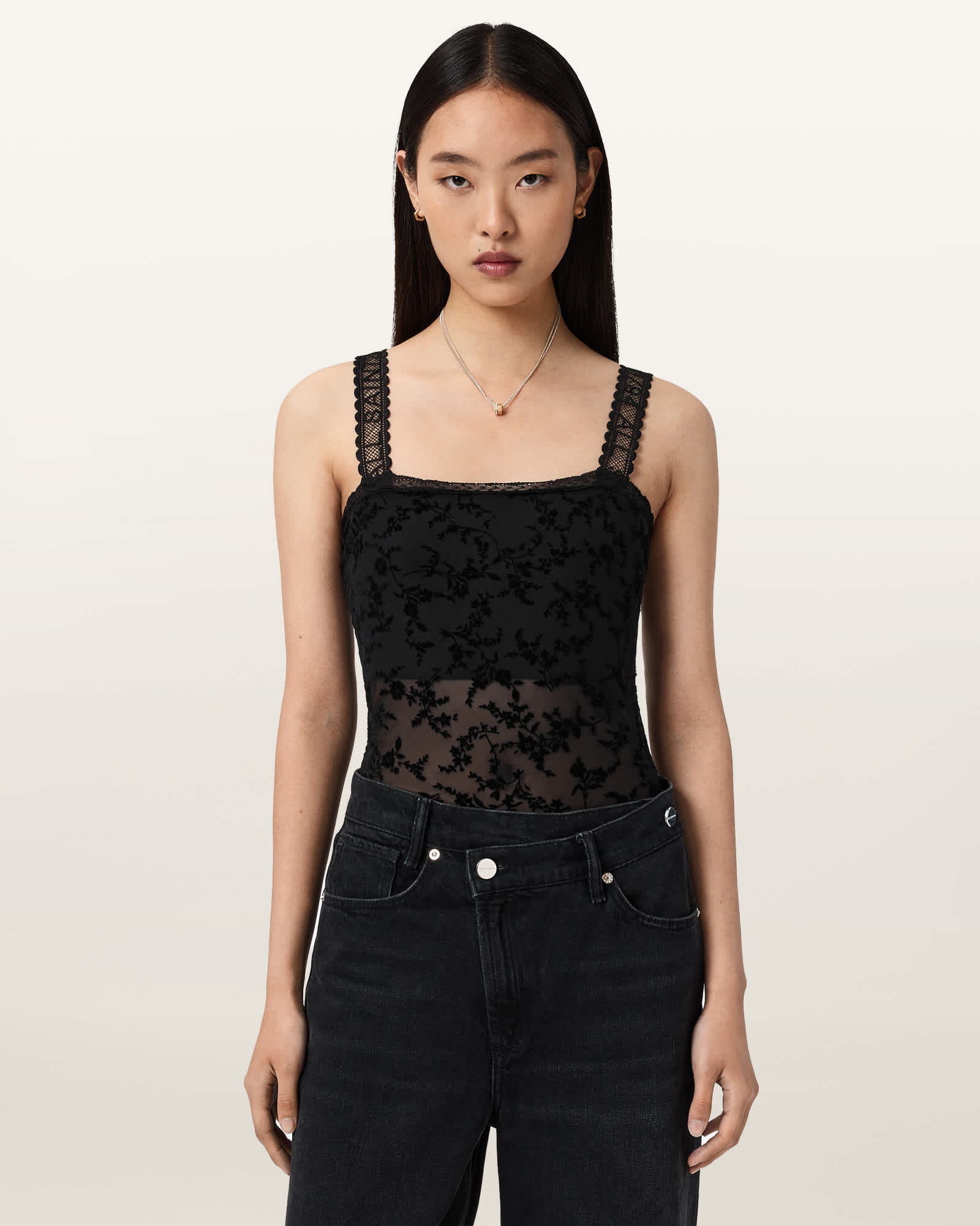 Allsaints Charli Flocked Bodysuit In Multi
