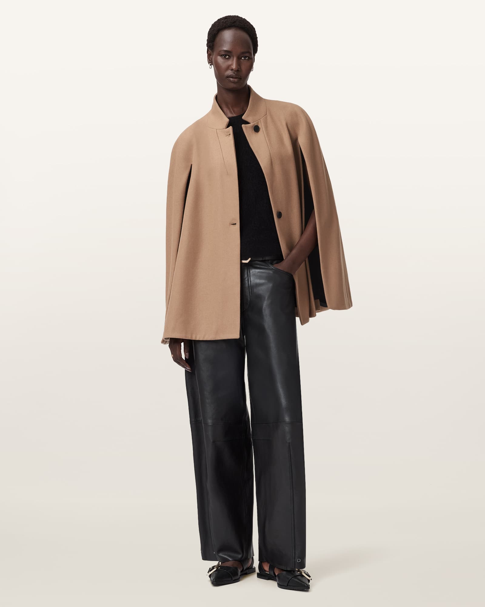 AllSaints Lunis Wool Cape Coat,, Brown