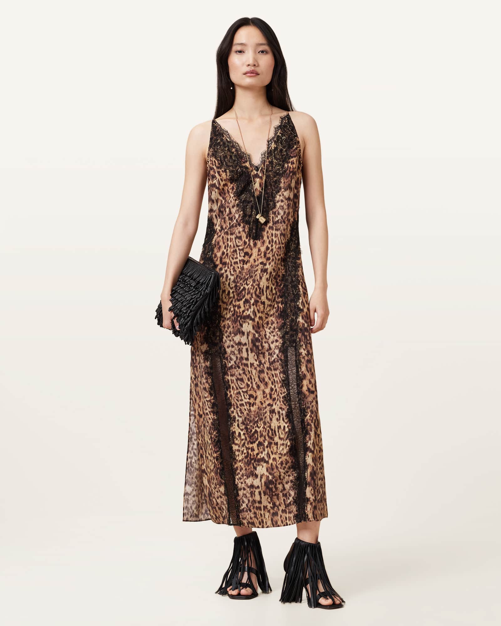 AllSaints Melia Leopard Print Maxi Dress, Brown
