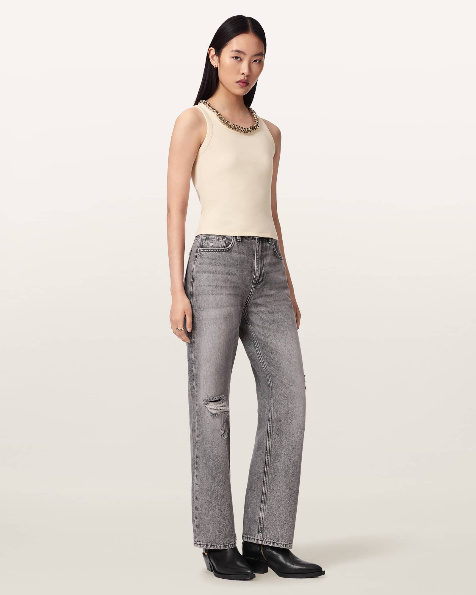 AllSaints Cotton/Modal Lucy Sleeveless Slim Fit Ribbed Tank Top, Size: S