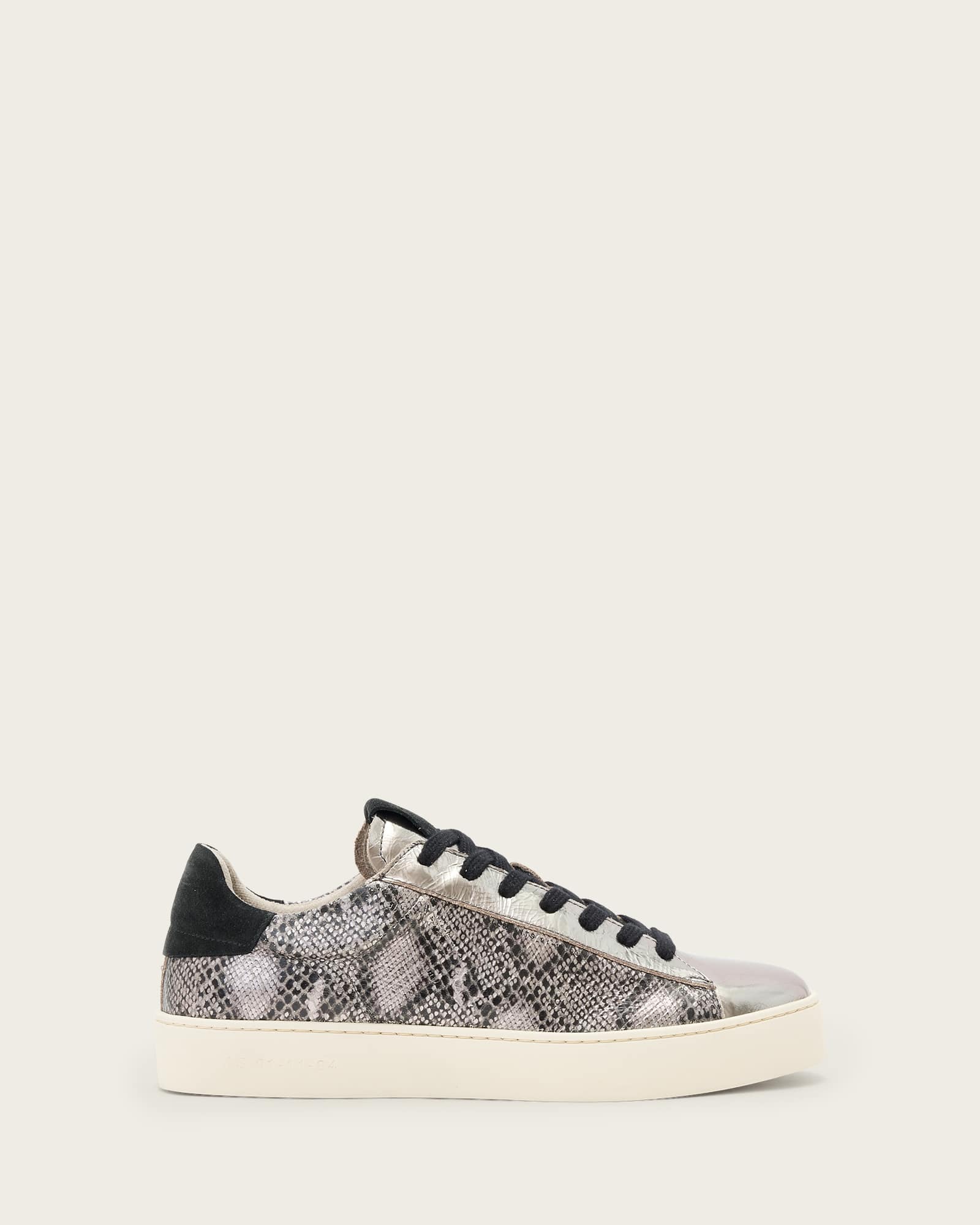 AllSaints Shana Snake Print Low Top Leather Trainers,, Silver/Black