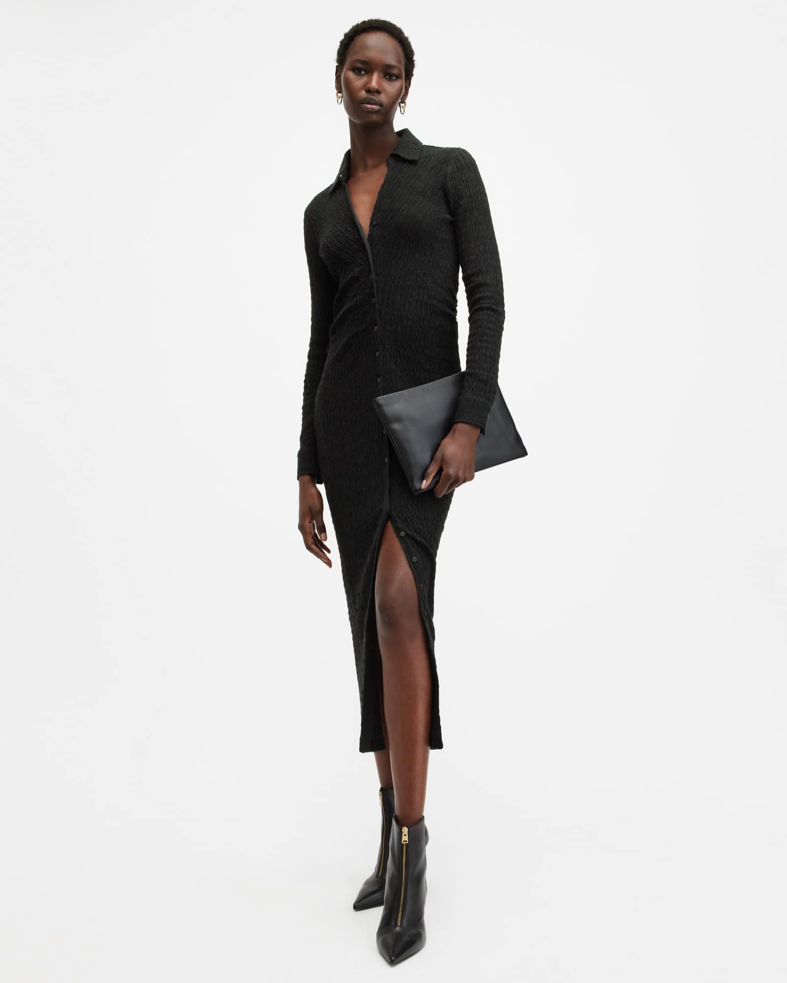 AllSaints Women's Connie Slim Fit Textured Midi Dress